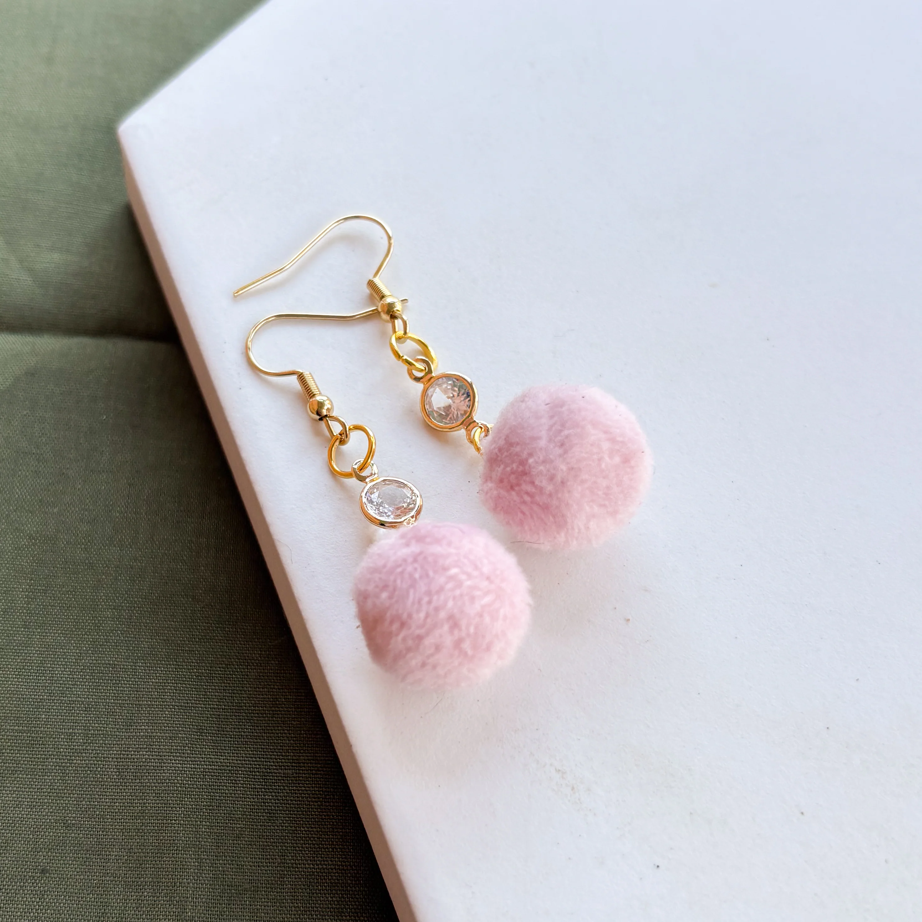 PINK MINI POM POM CHARM EARRINGS - Image 3