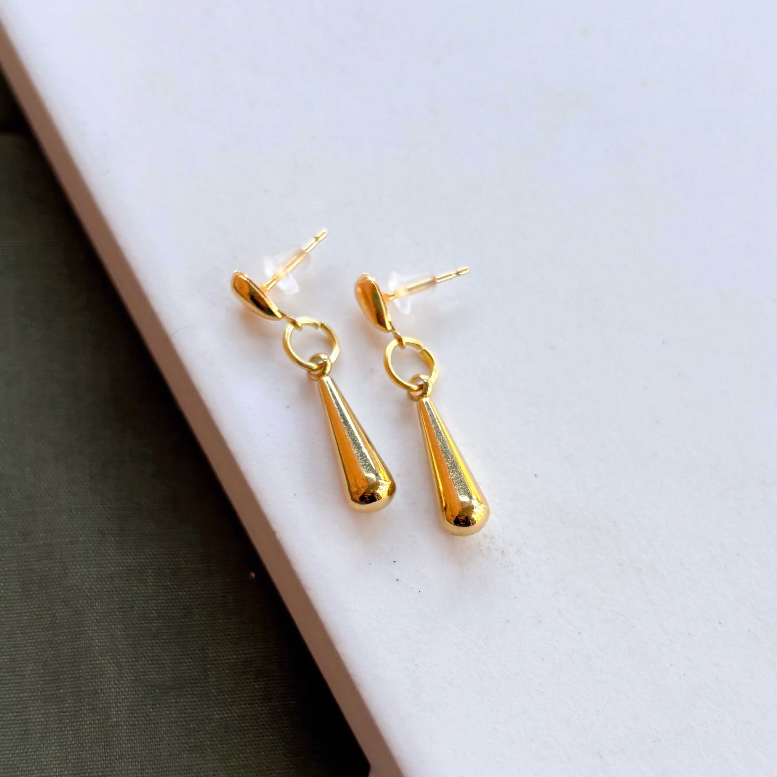 DOUBLE GOLD TEARDROP STUD CHARM EARRINGS - Image 2