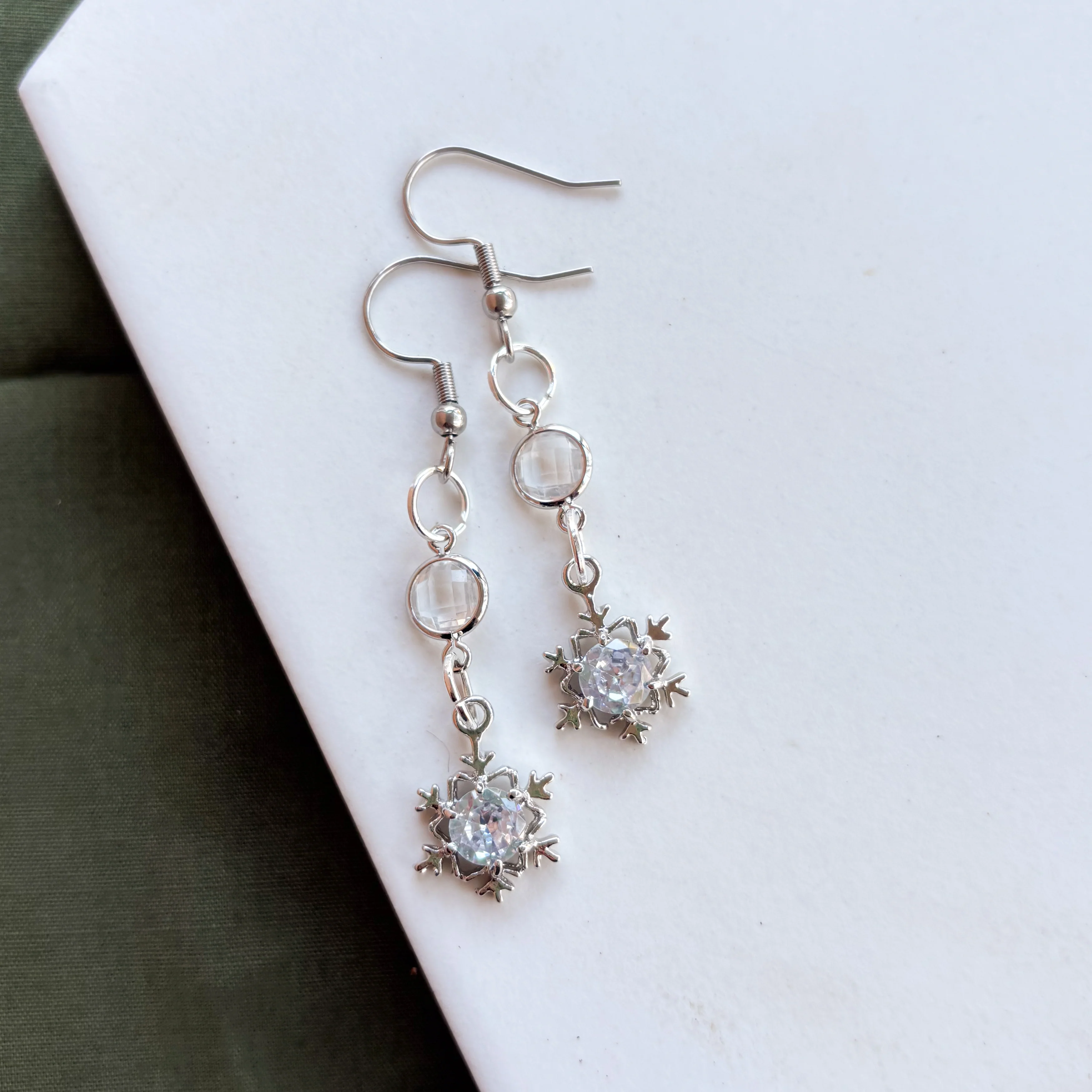 SILVER SNOWFLAKE & GEM CHARM EARRINGS - Image 2