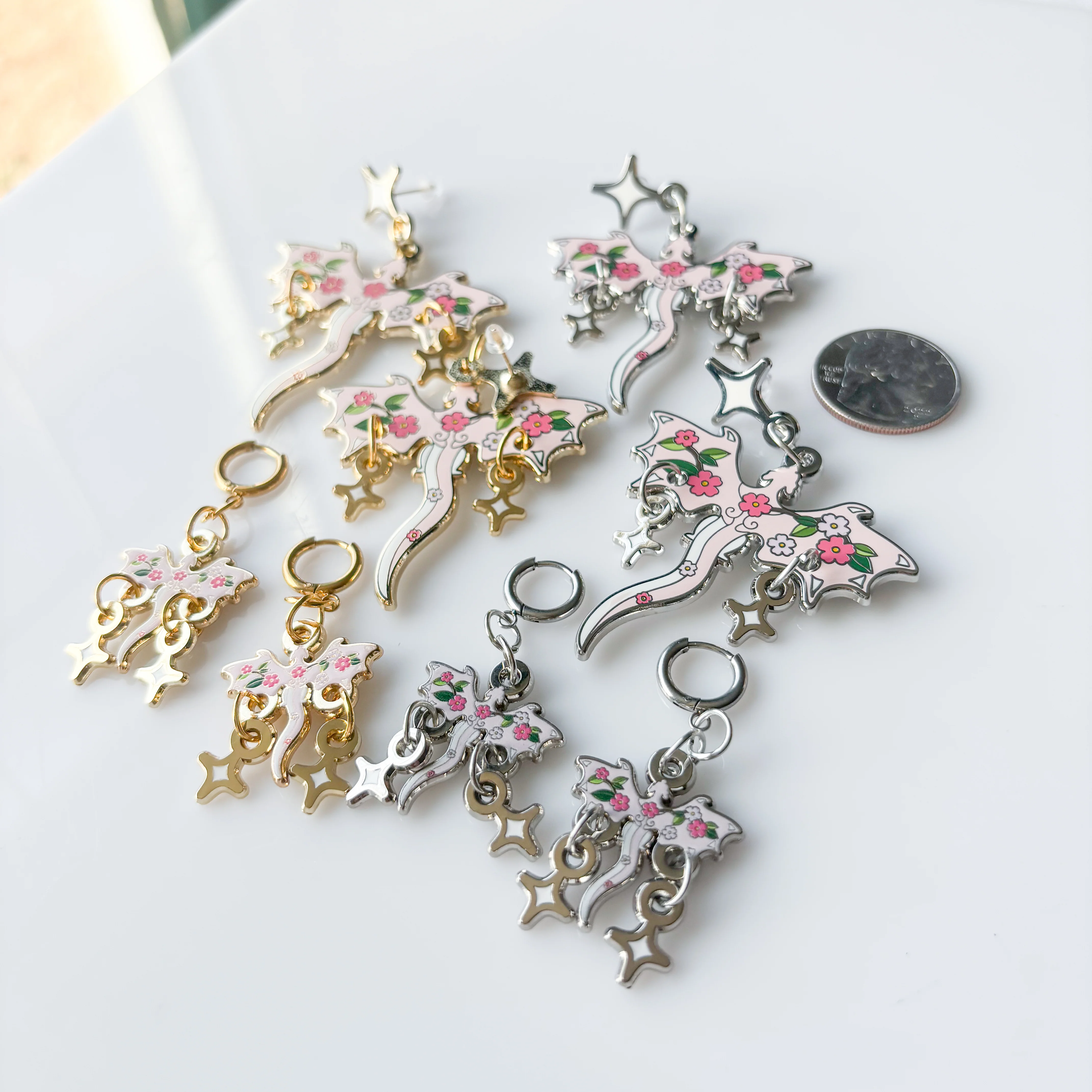 CHERRY BLOSSOM DRAGON METAL EARRINGS - Image 2