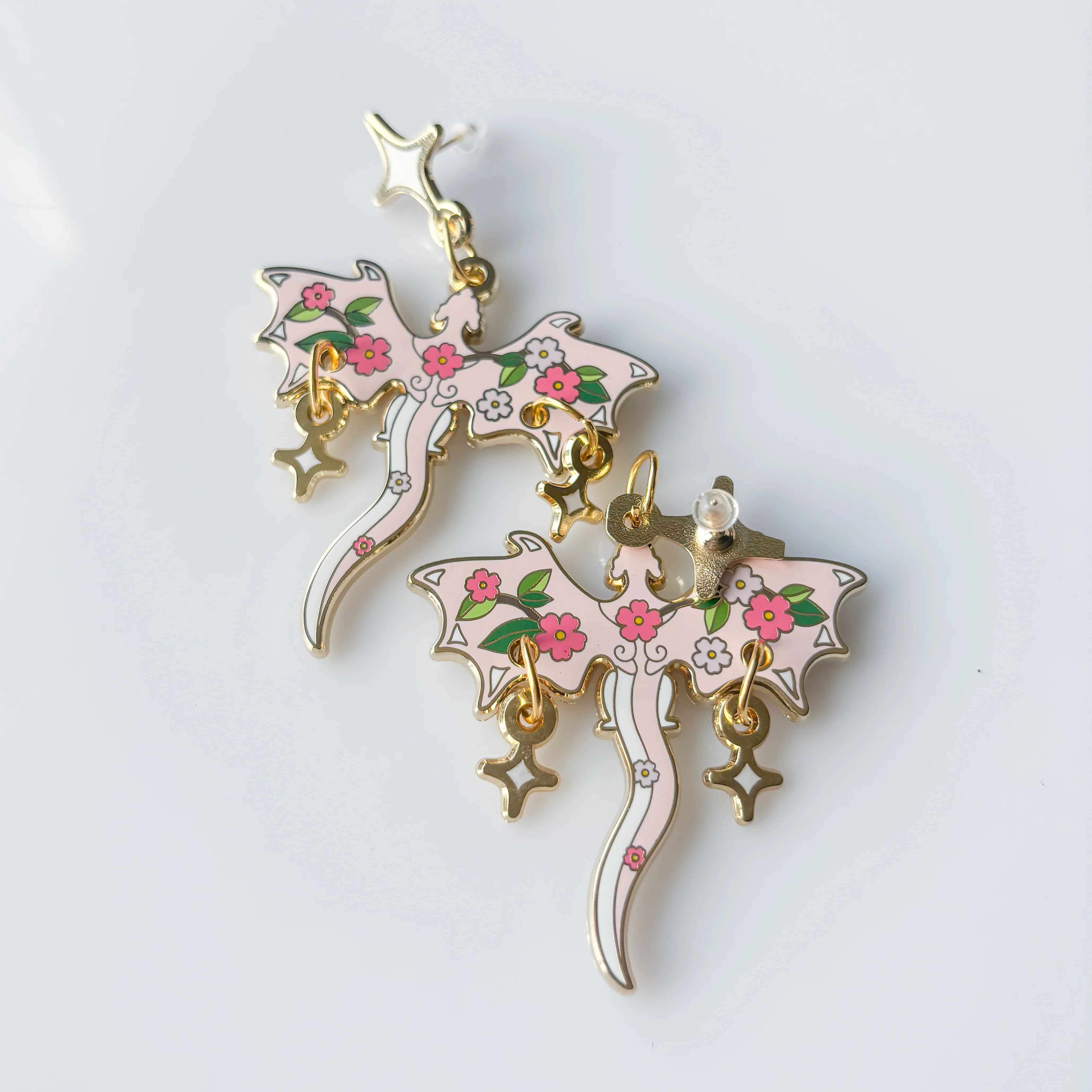 CHERRY BLOSSOM DRAGON METAL EARRINGS - Image 3