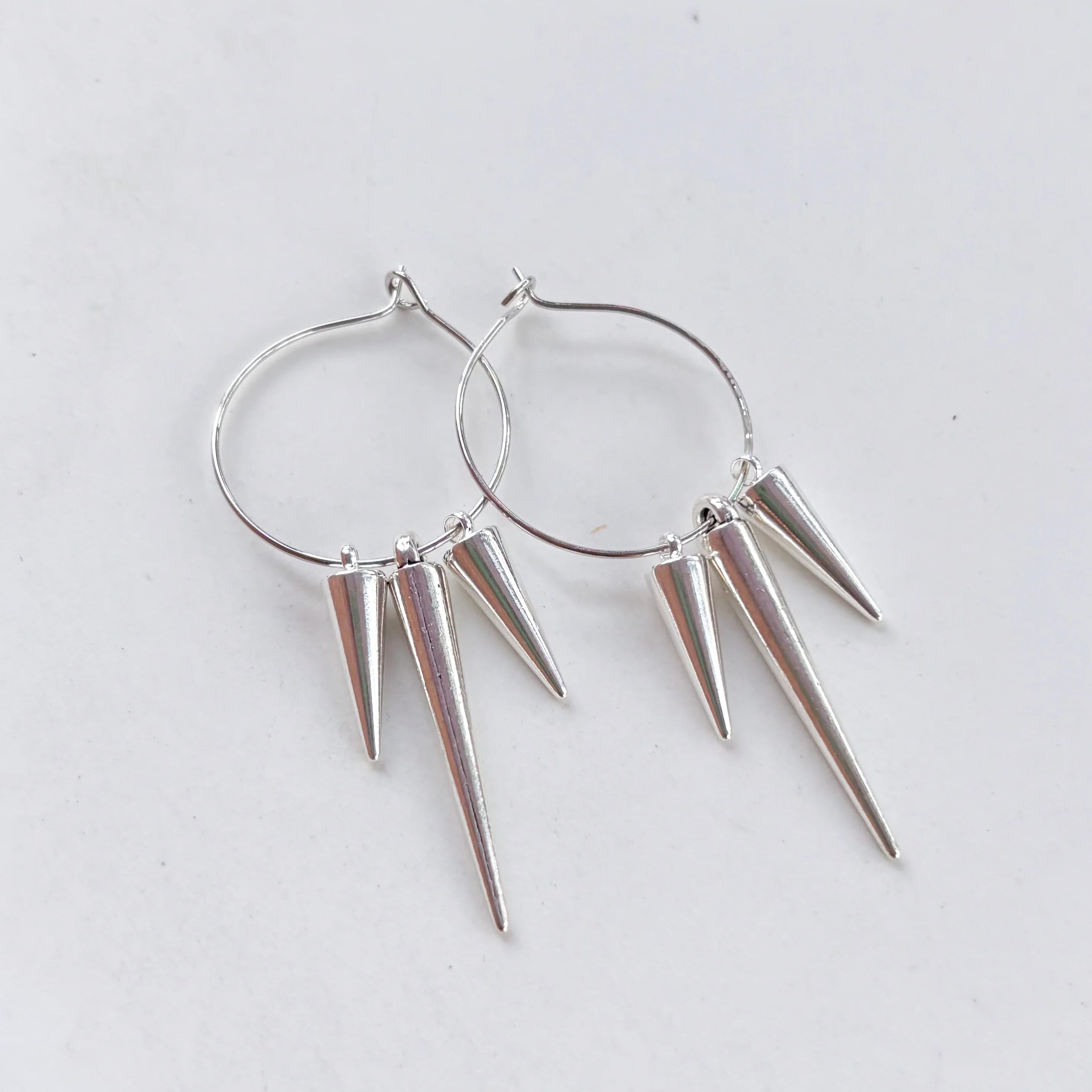 SILVER SPIKE CHARM HOOP EARRINGS - Image 2