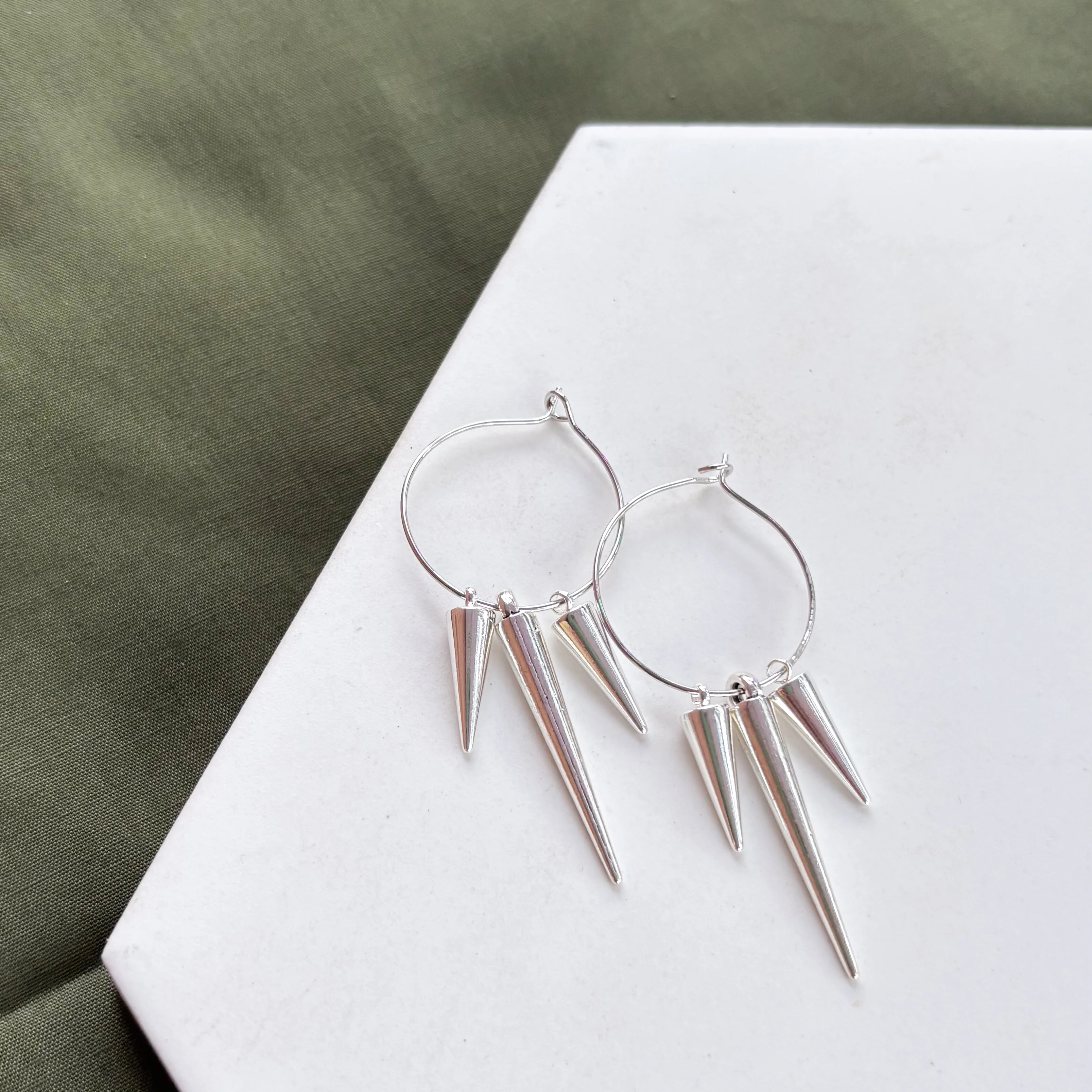 SILVER SPIKE CHARM HOOP EARRINGS - Image 3
