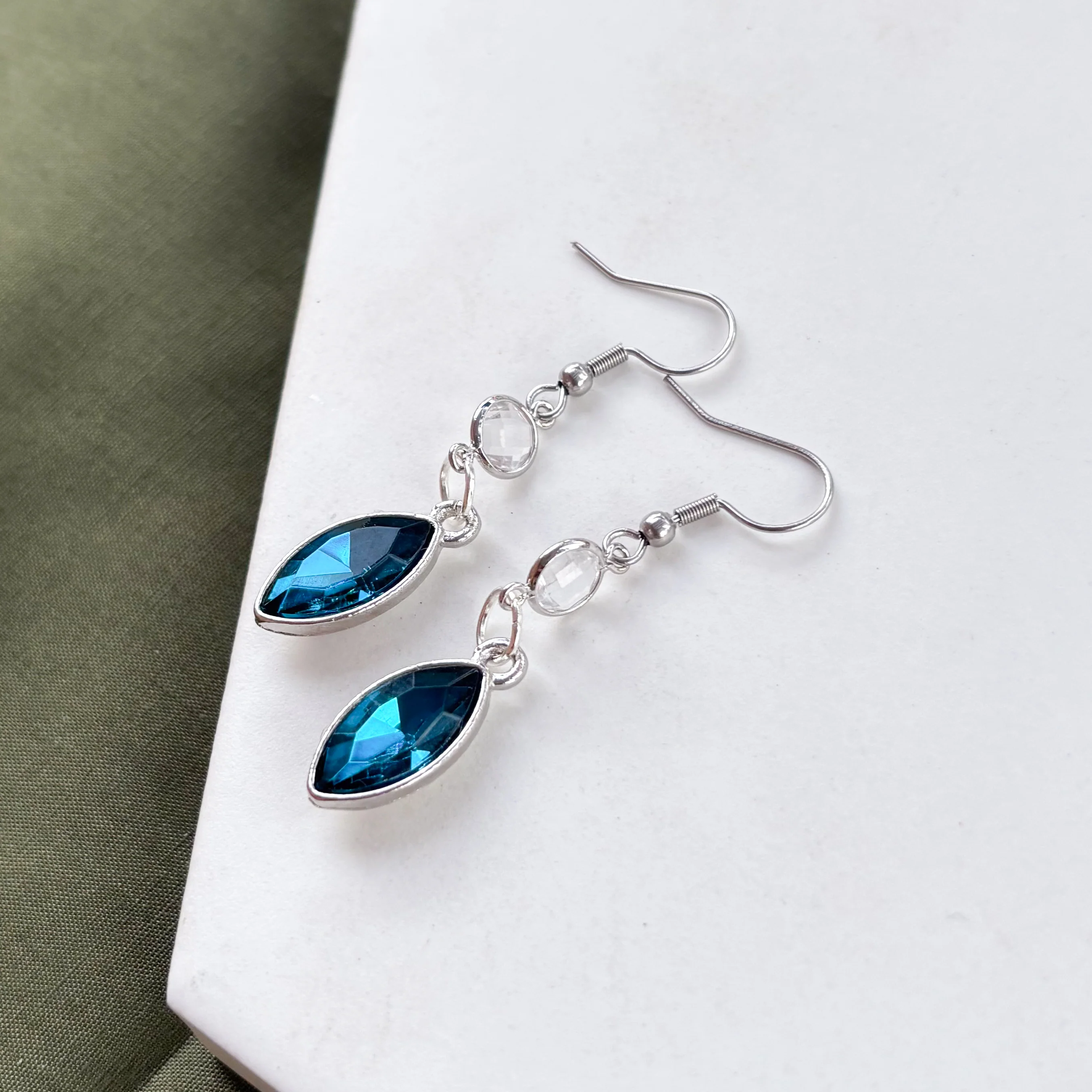 TEAL DIAMOND SILVER CHARM EARRINGS - Image 2