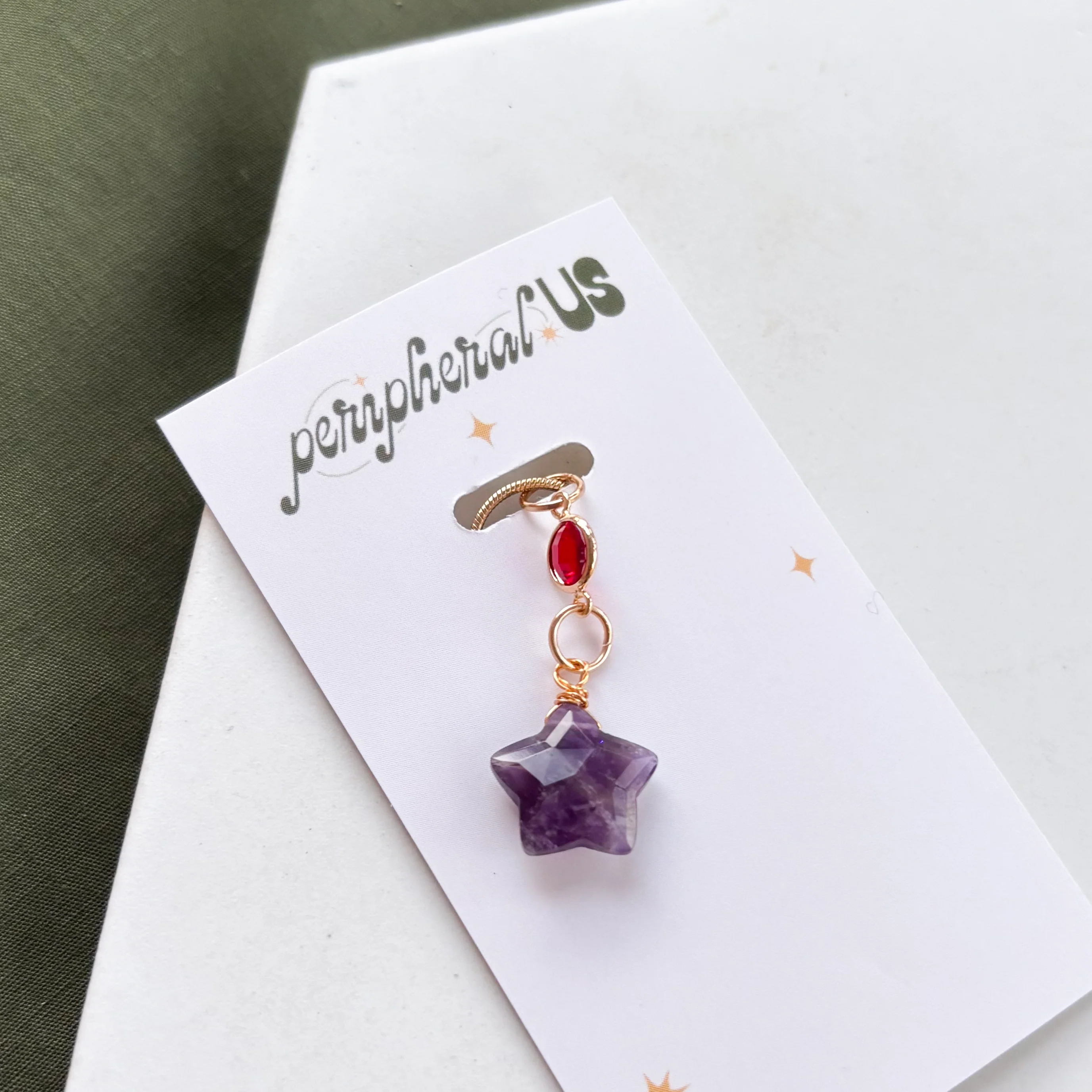 RED GEM & PURPLE STAR CHARM NECKLACE - Image 1