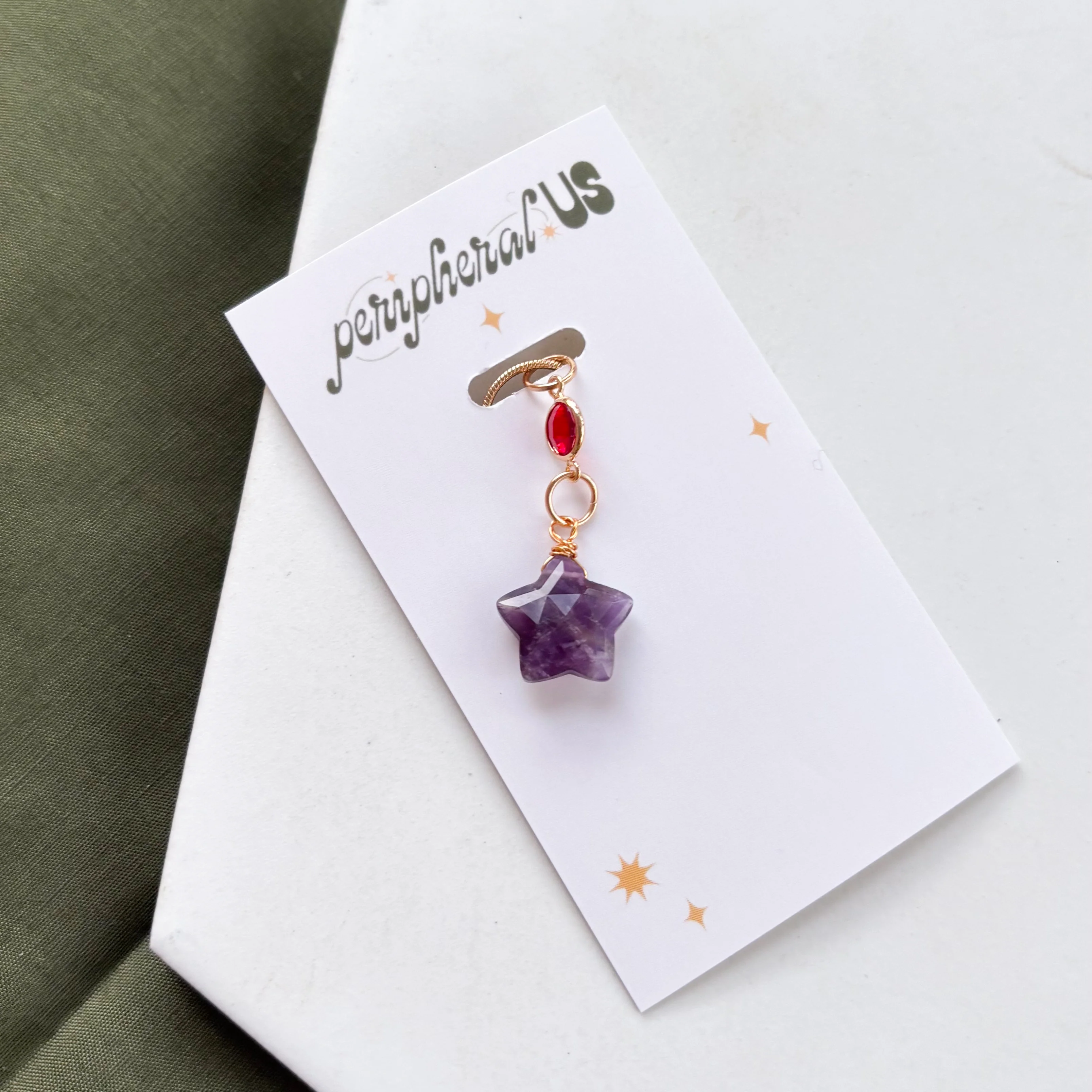 RED GEM & PURPLE STAR CHARM NECKLACE - Image 2