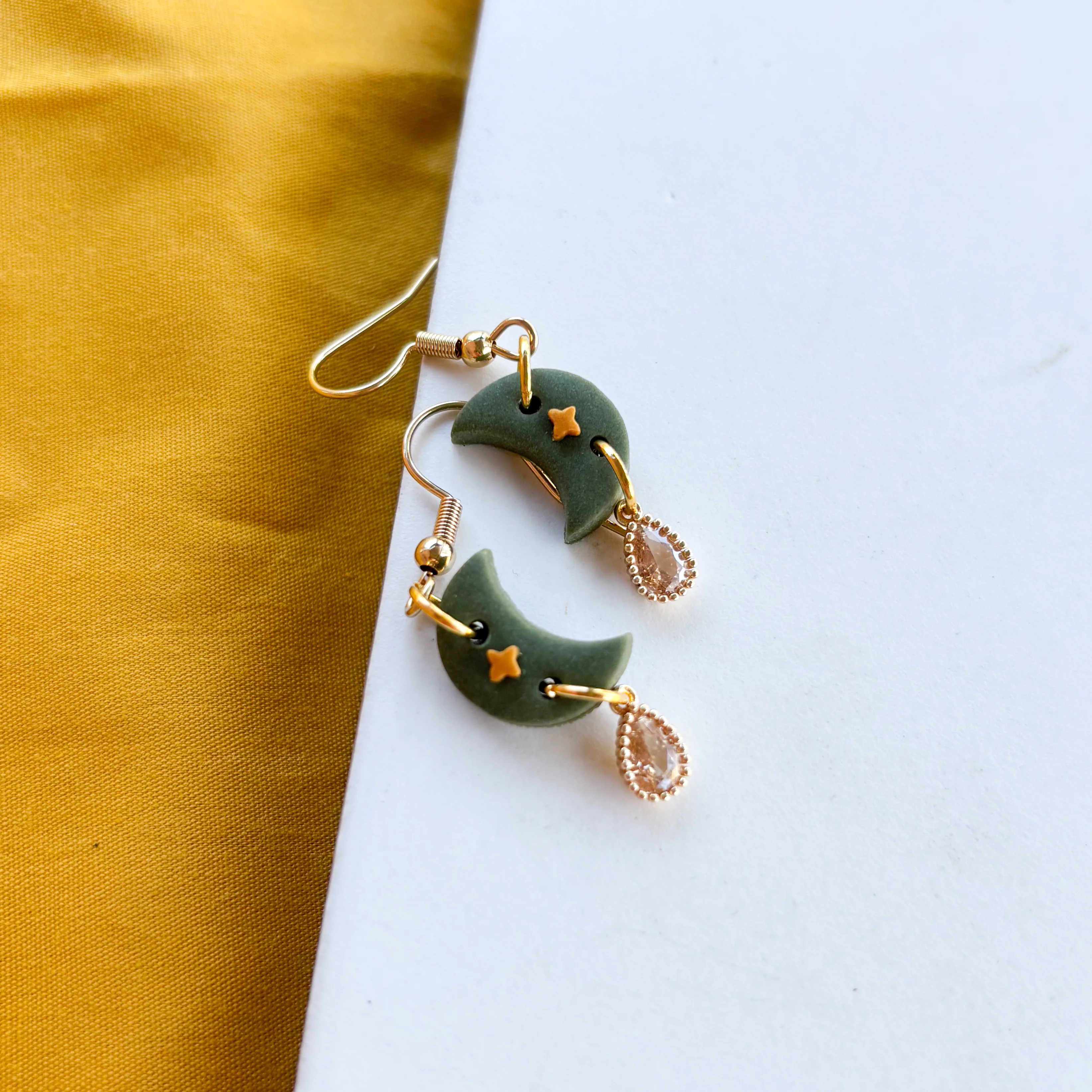 GREEN & GOLD MOON EARRINGS (MINI) - Image 1