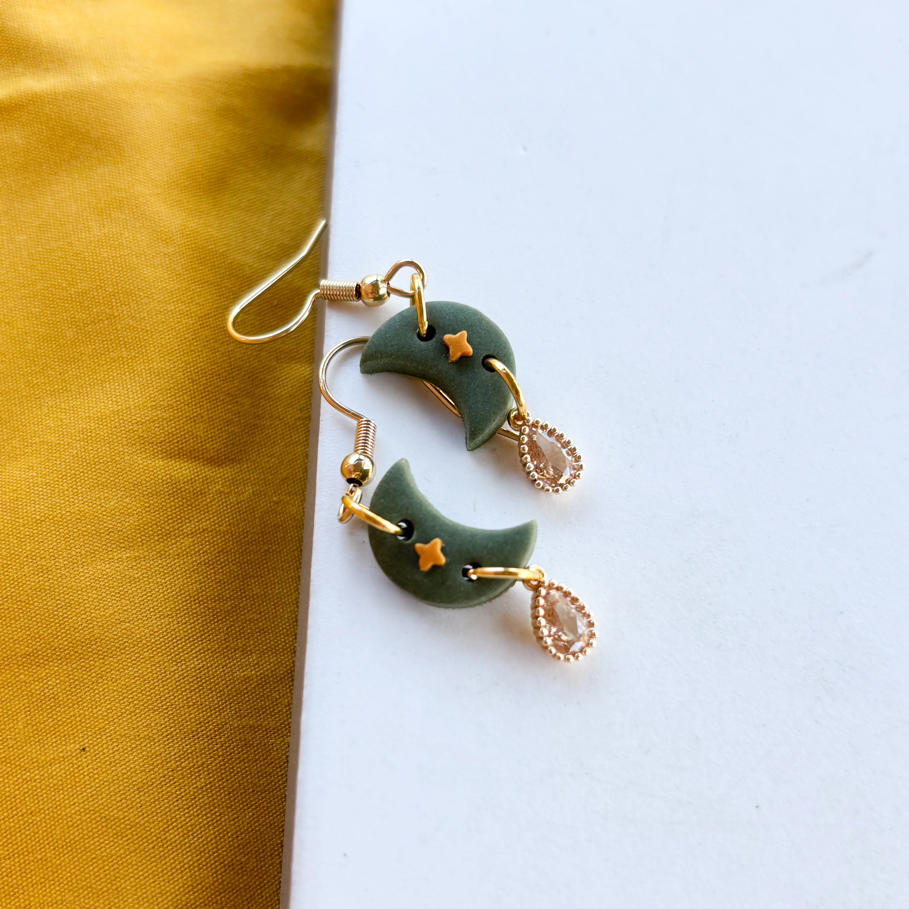 GREEN & GOLD MOON EARRINGS (MINI) - Image 2