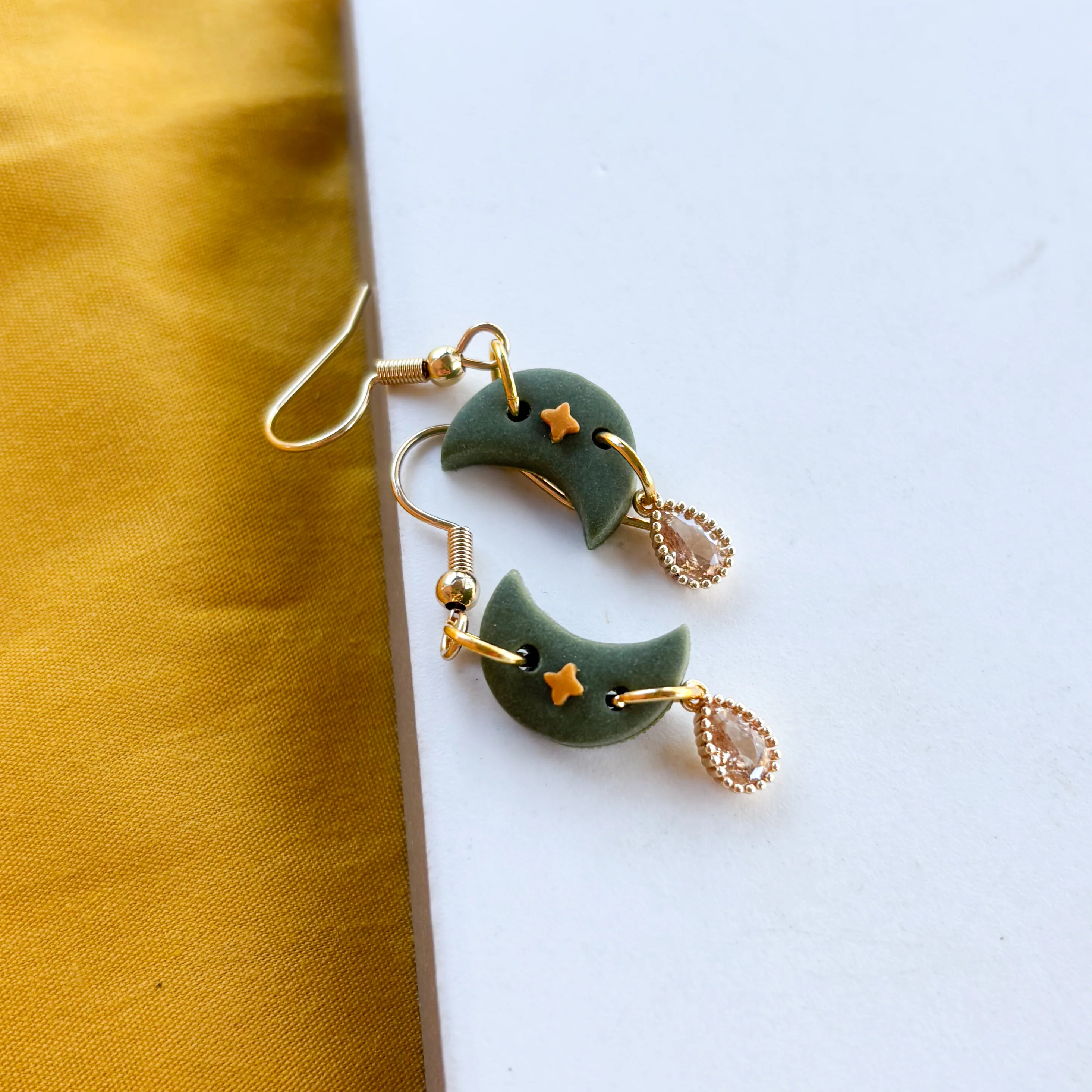 GREEN & GOLD MOON EARRINGS (MINI) - Image 3