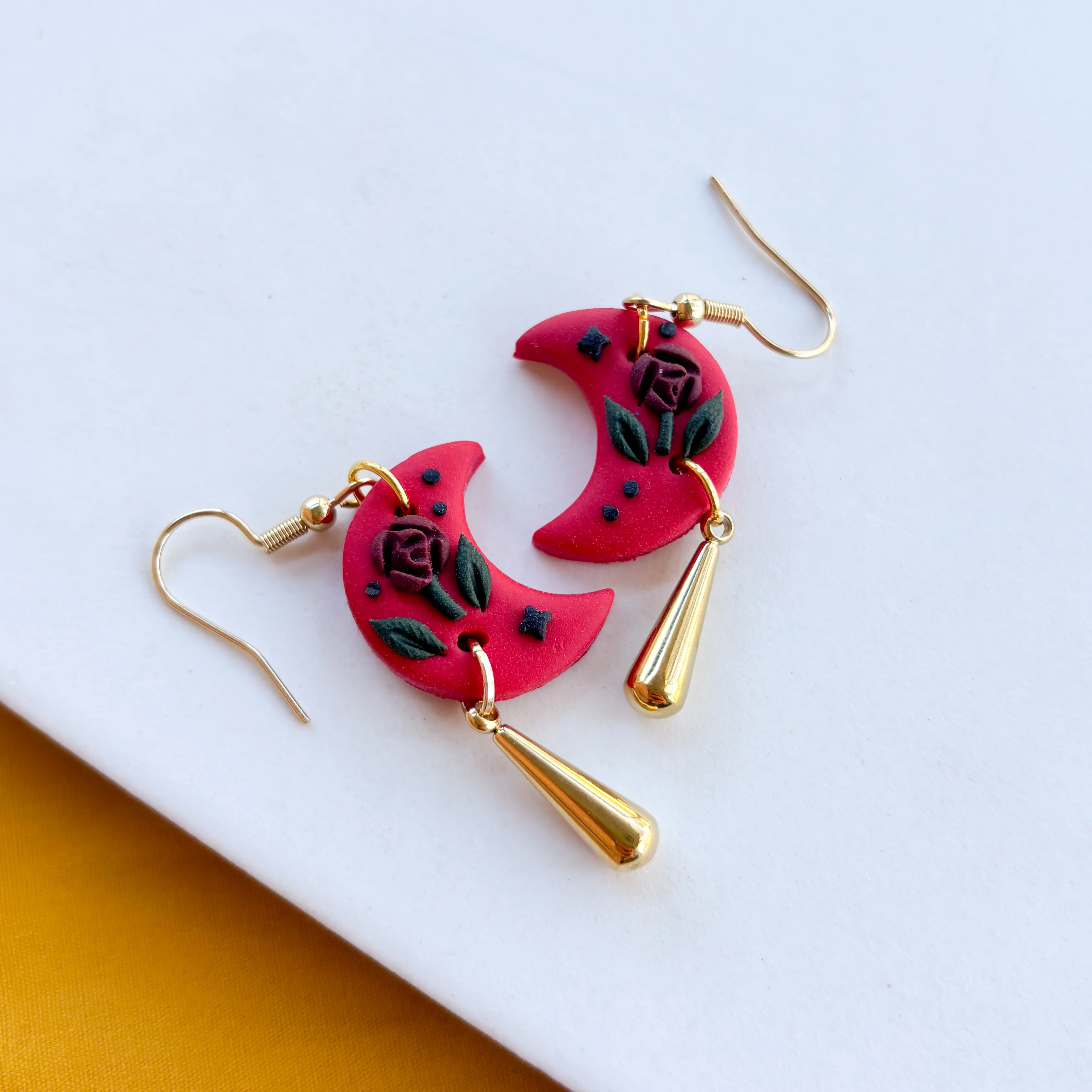 GOTHIC ROSE OMBRE MOON EARRINGS (MEDIUM) - Image 3