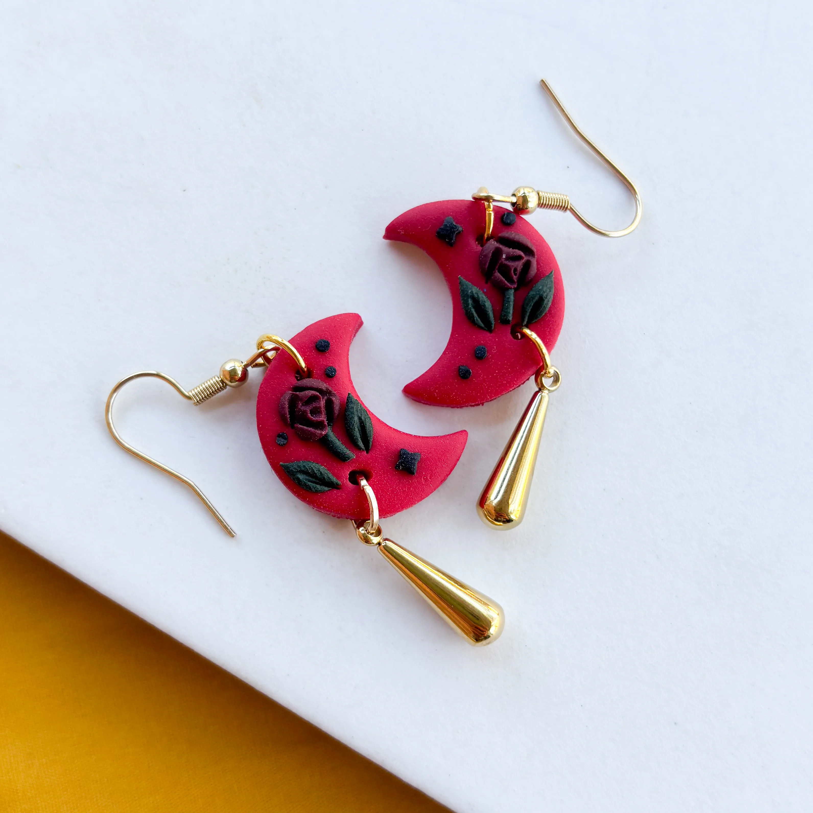 GOTHIC ROSE OMBRE MOON EARRINGS (MEDIUM) - Image 1