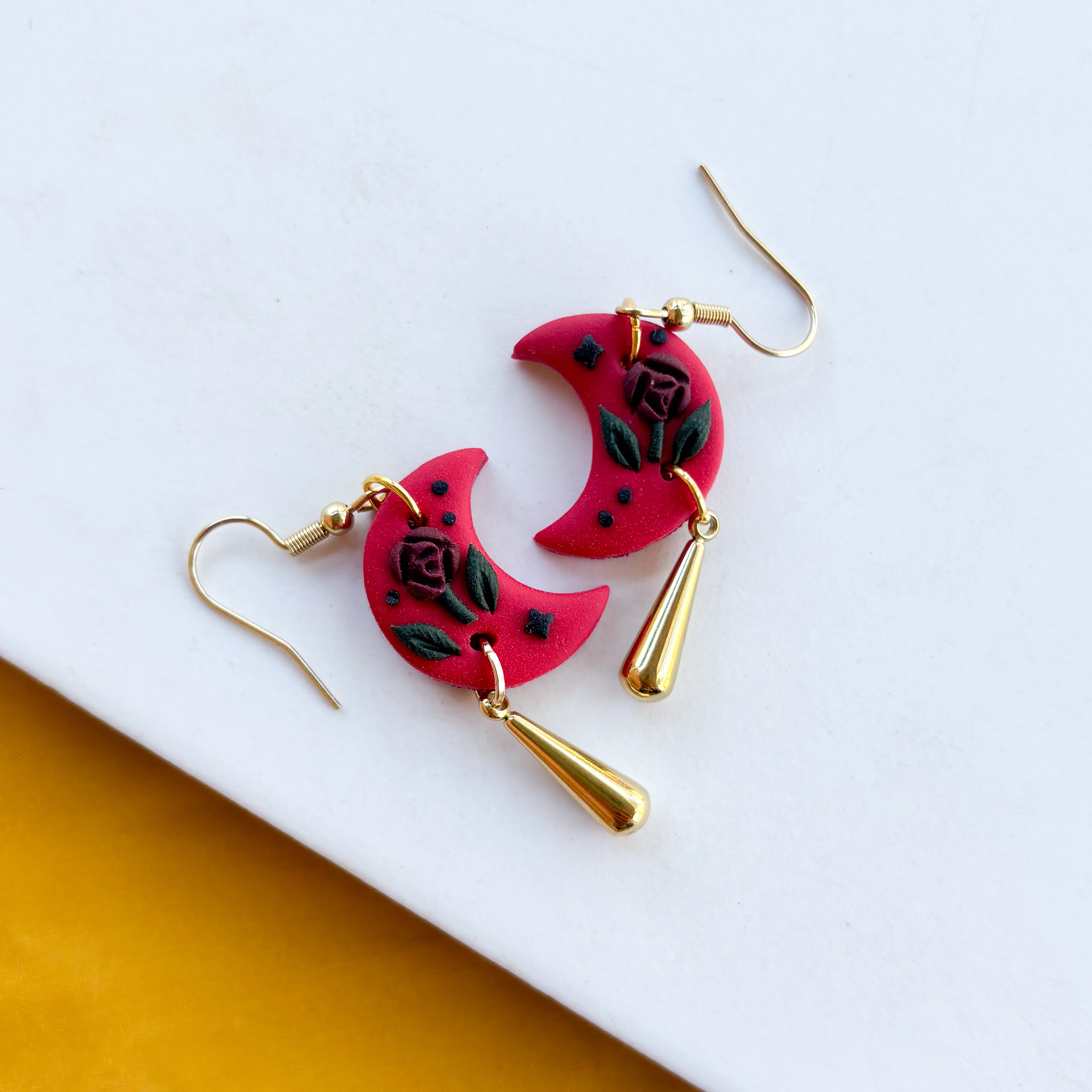 GOTHIC ROSE OMBRE MOON EARRINGS (MEDIUM) - Image 2