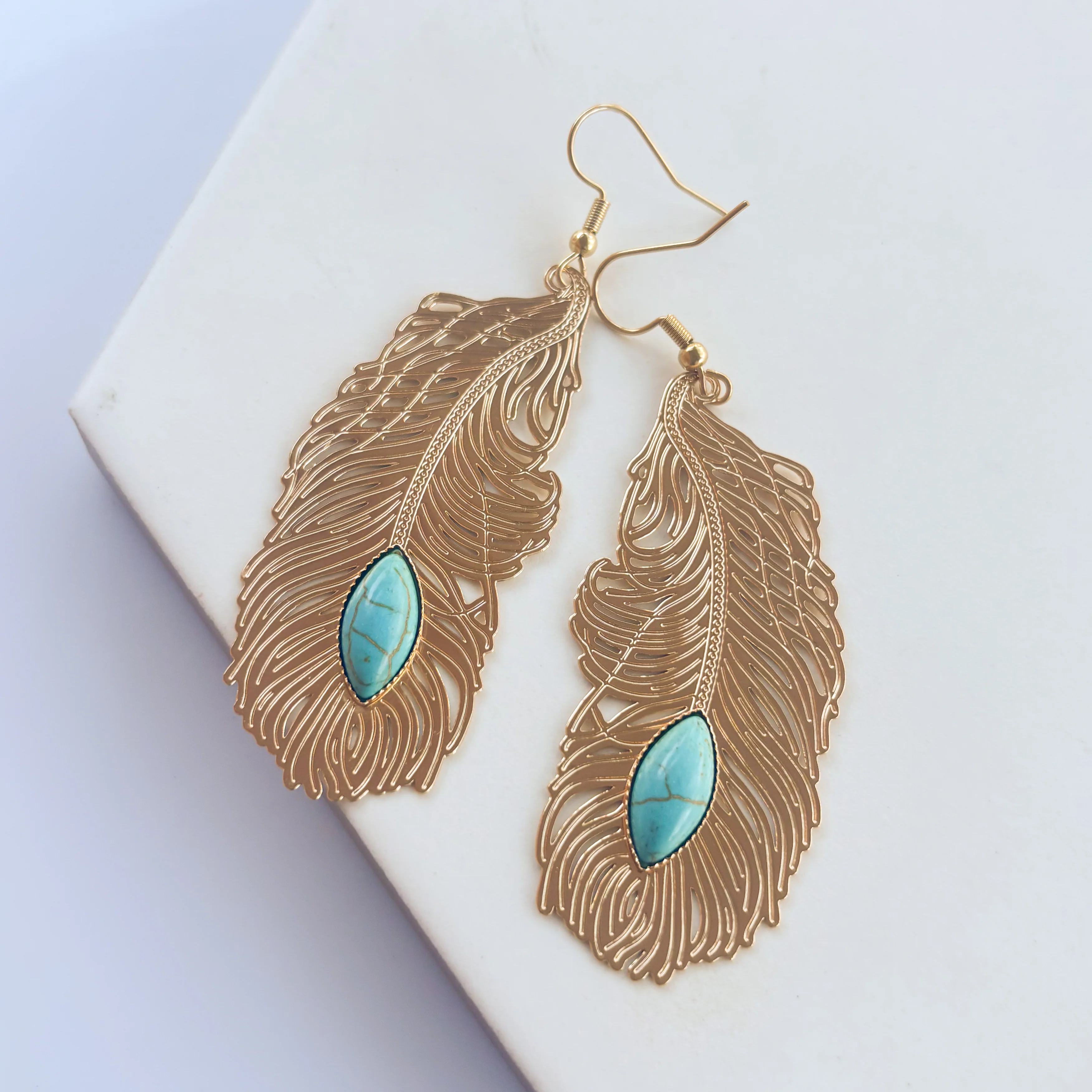 LARGE FEATHER CHARM EARRINGS