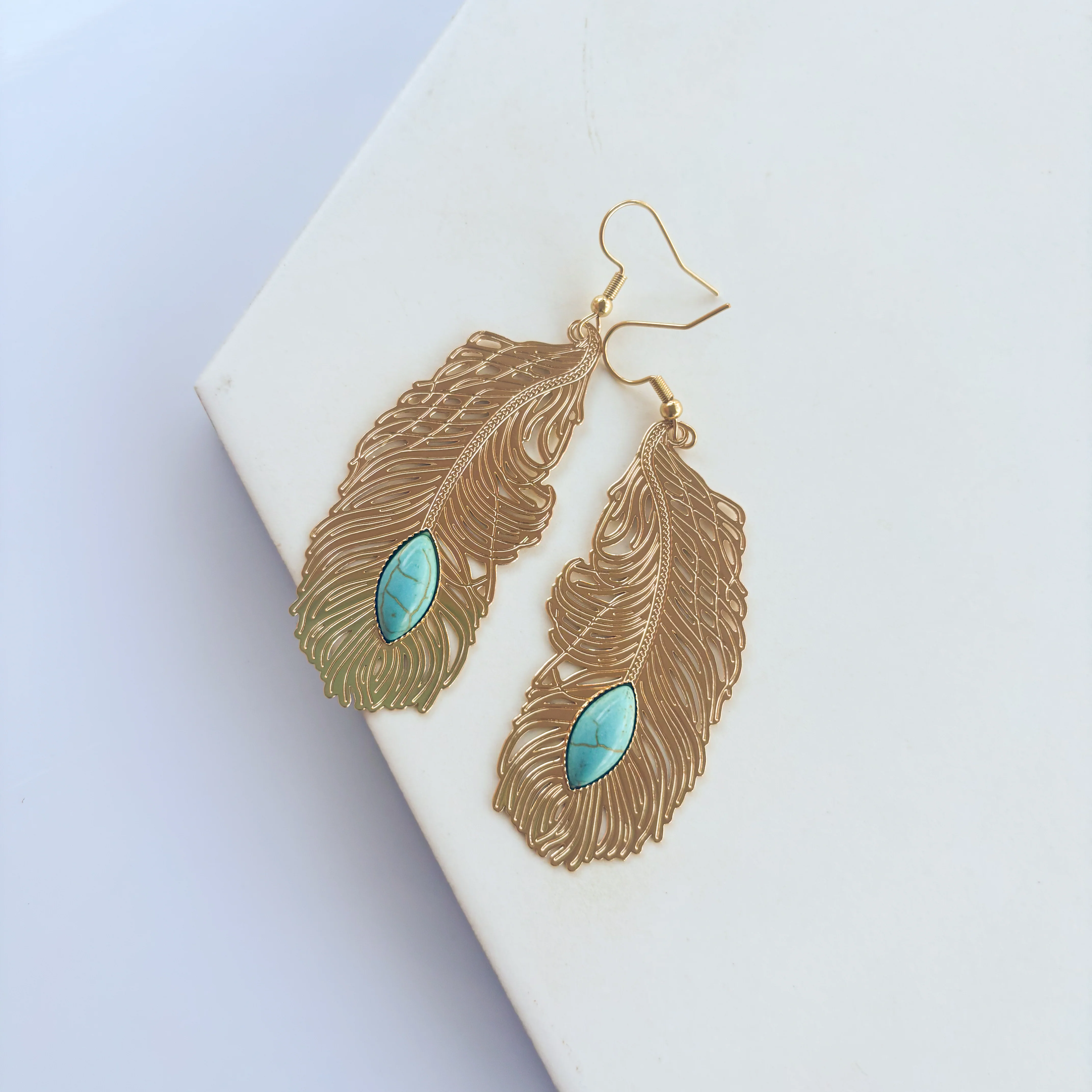 LARGE FEATHER CHARM EARRINGS - Image 2