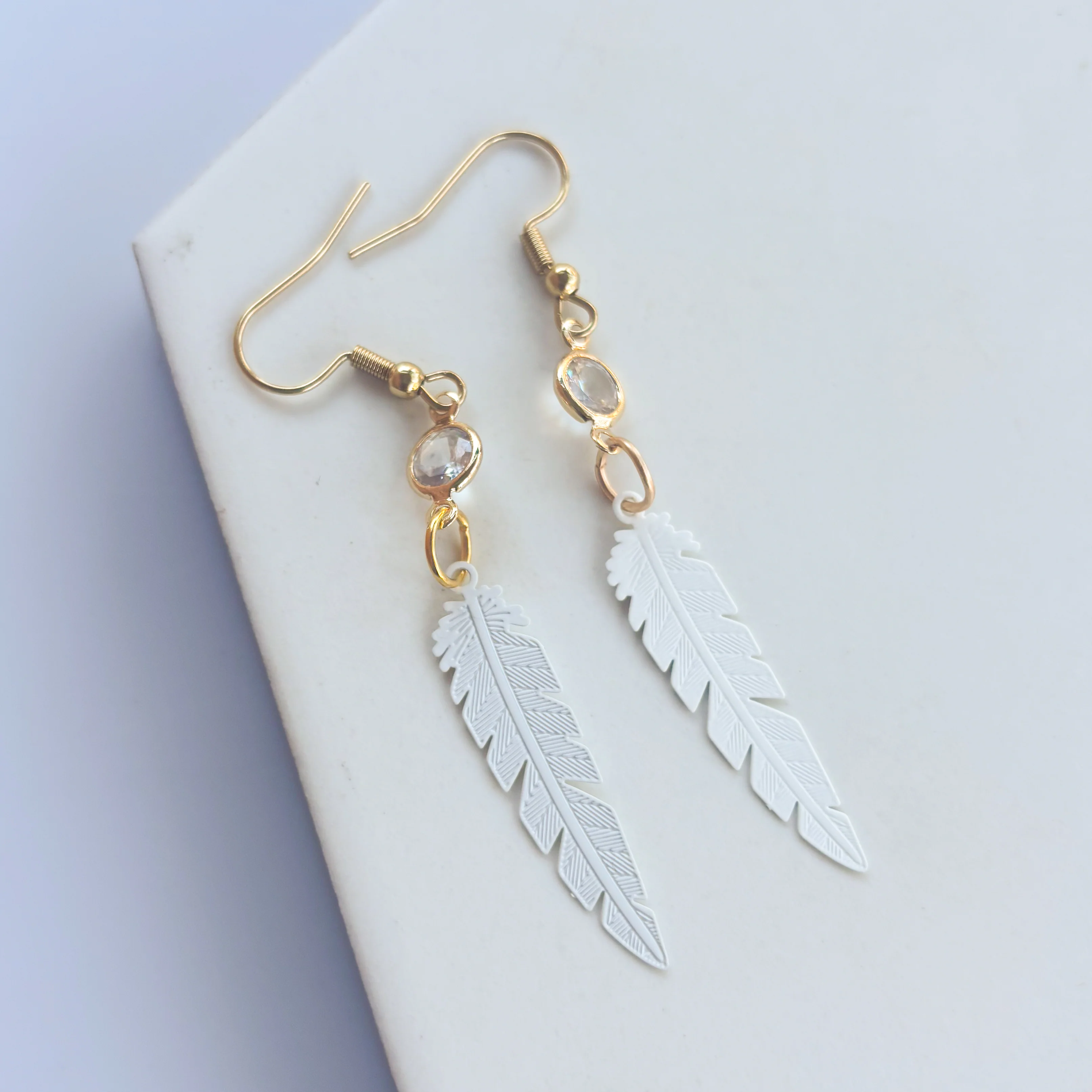WHITE FEATHER CHARM EARRINGS - Image 2