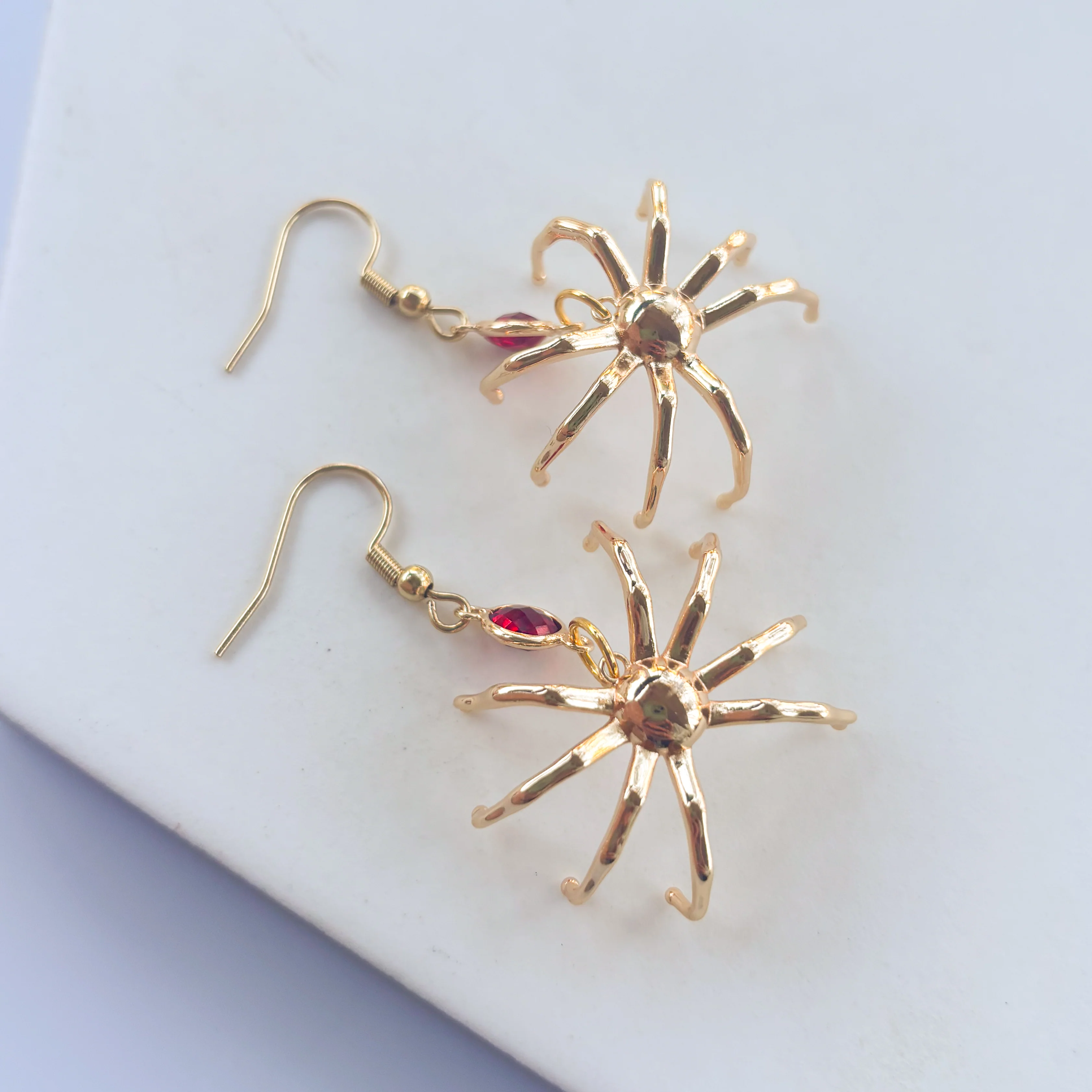 SPIDER & RED GEM CHARM EARRINGS