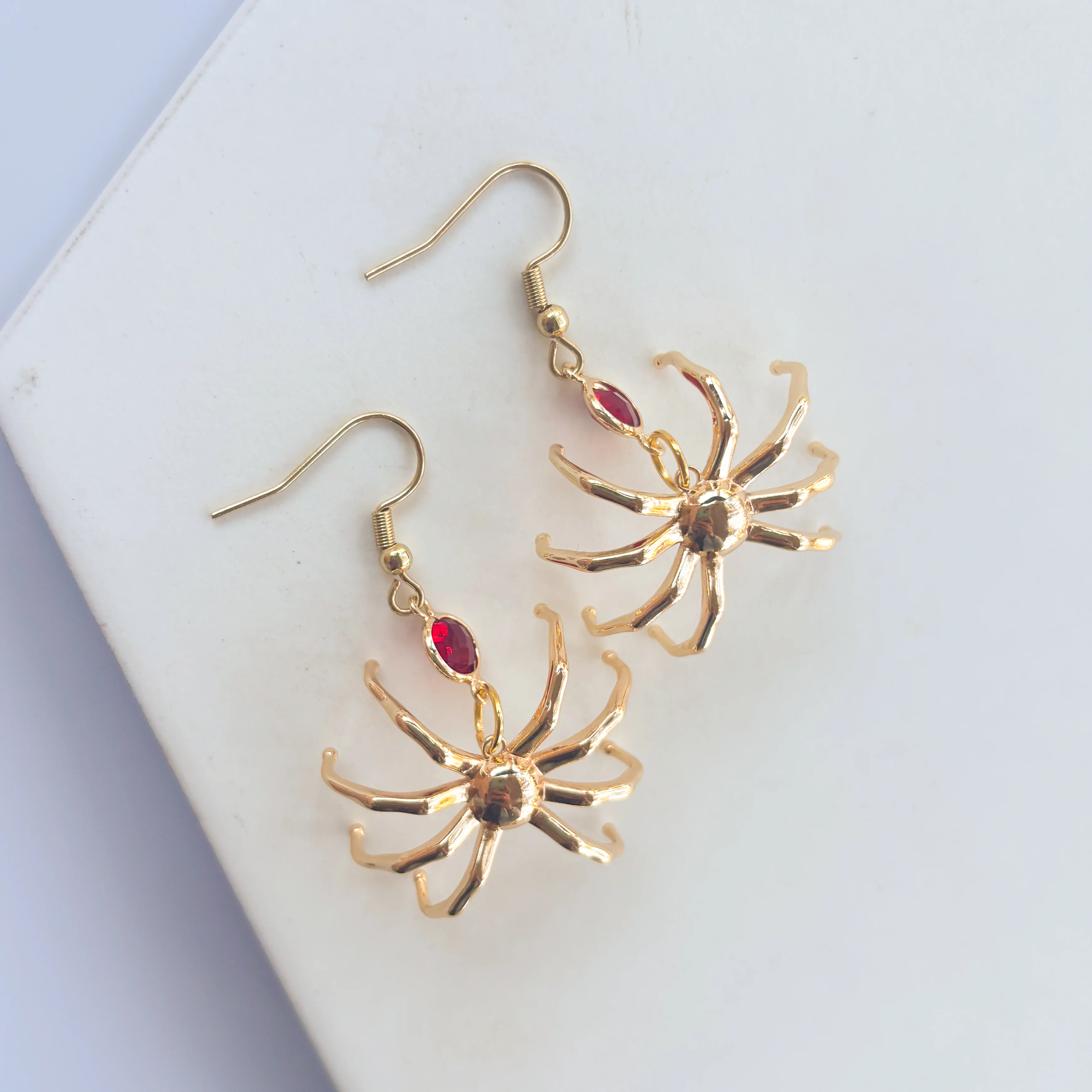 SPIDER & RED GEM CHARM EARRINGS - Image 2