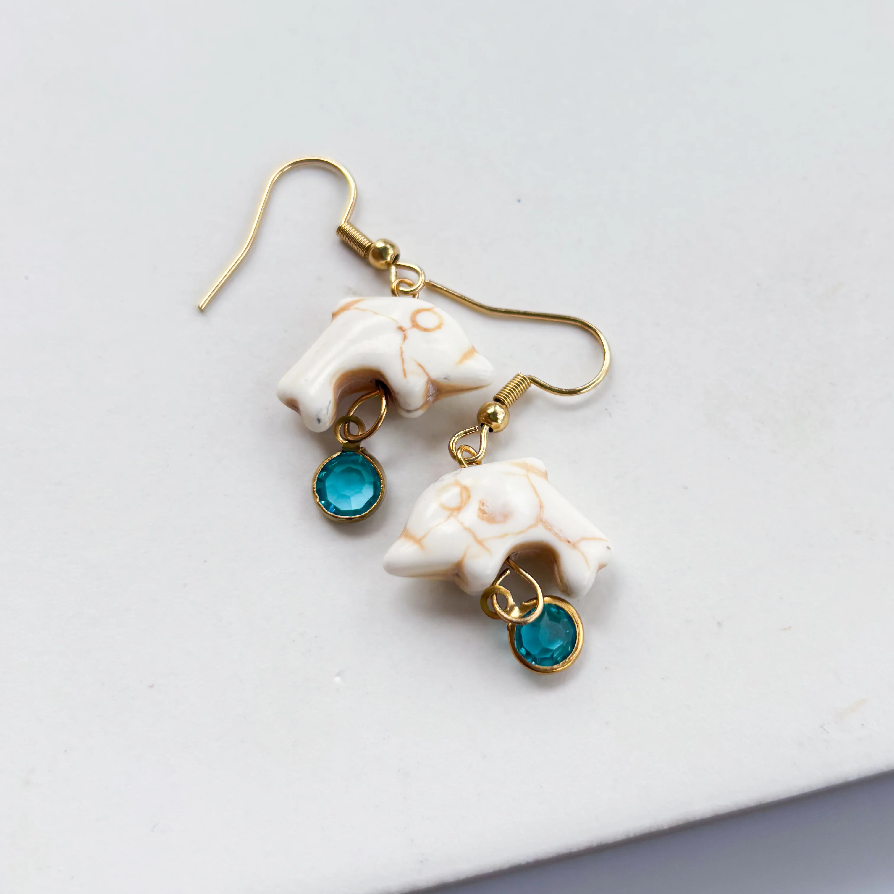 DOLPHIN & BLUE GEM CHARM EARRINGS - Image 2