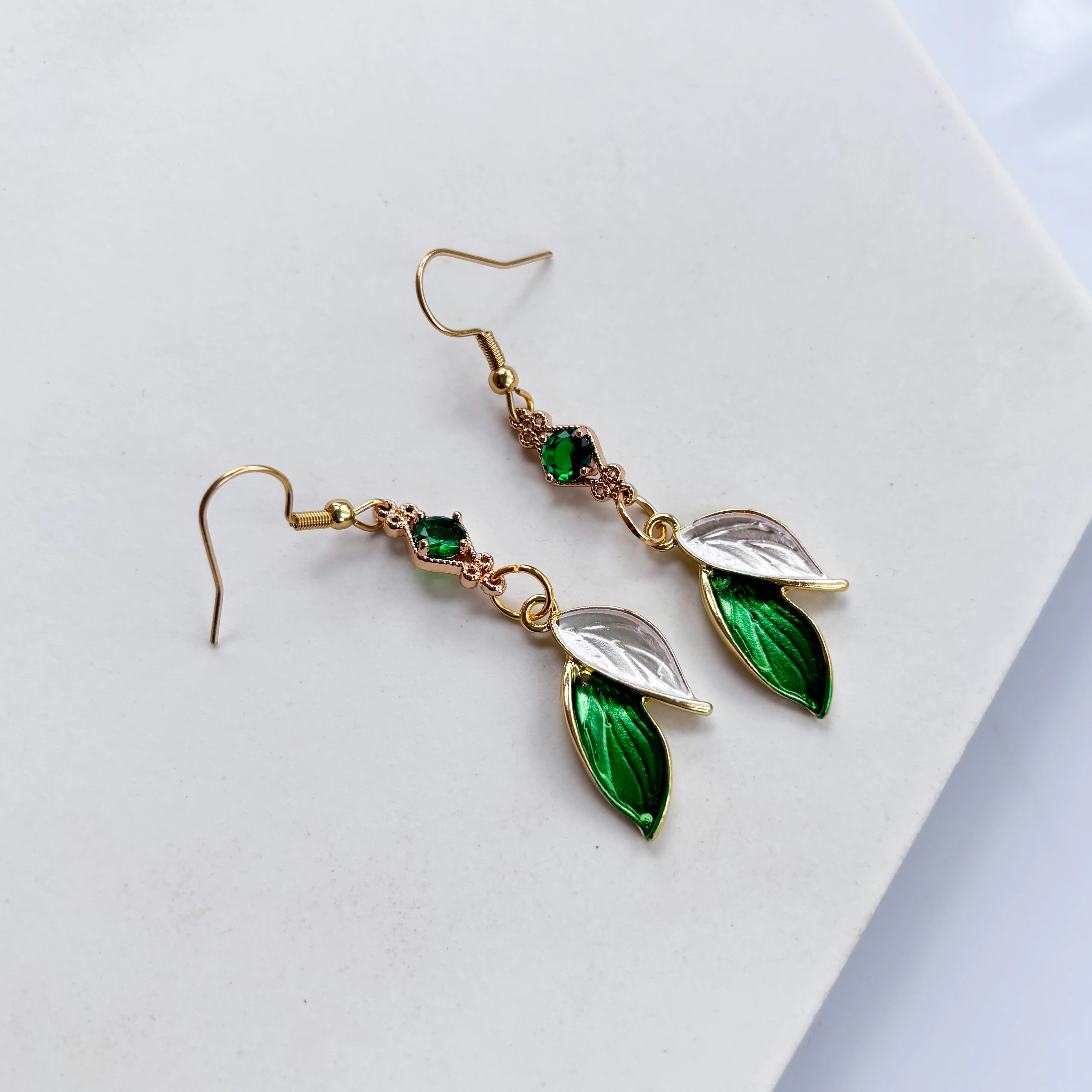 DUO LEAF GREEN CHARM EARRINGS - Image 1