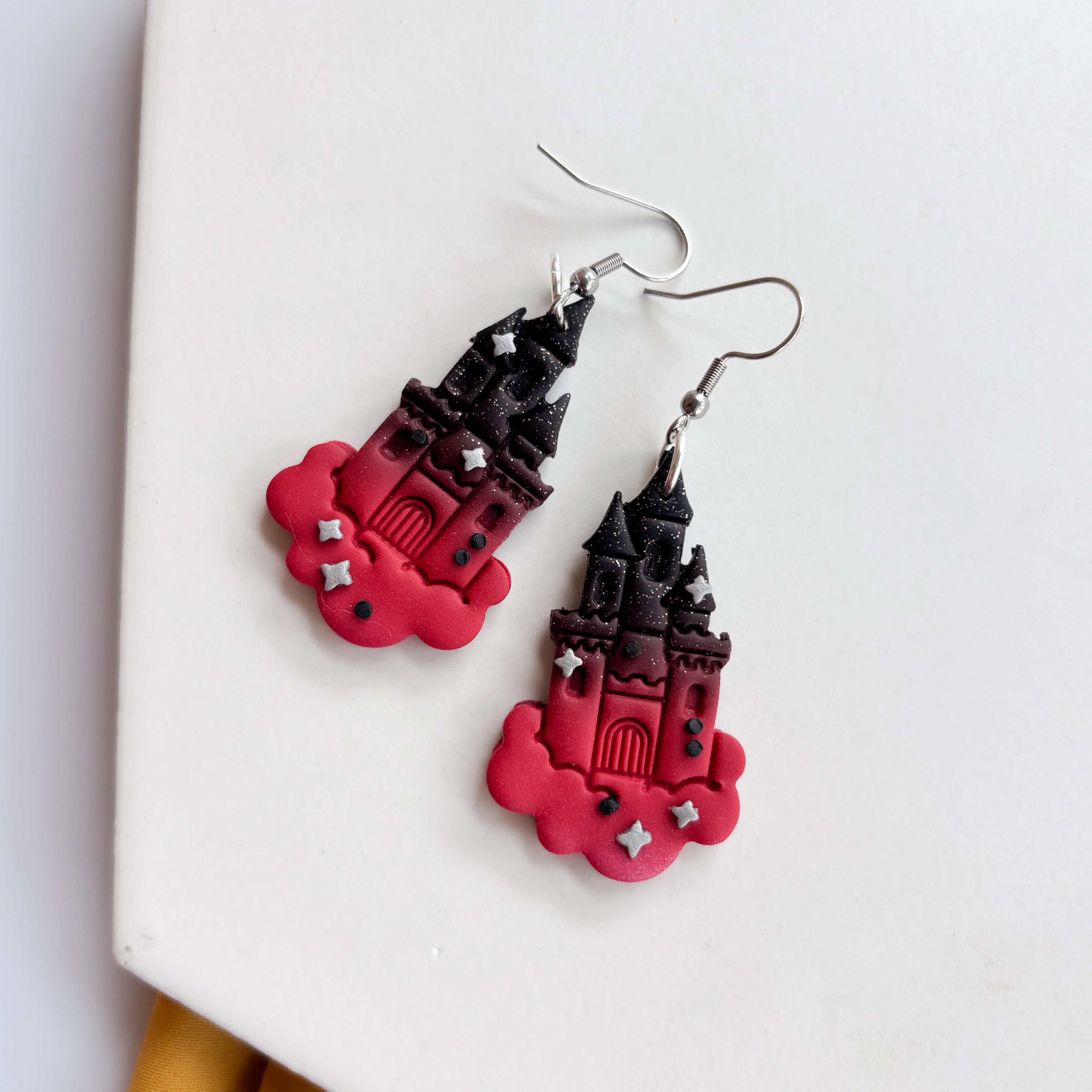 GOTHIC DARK RED CASTLE IN THE CLOUD EARRINGS - Image 2