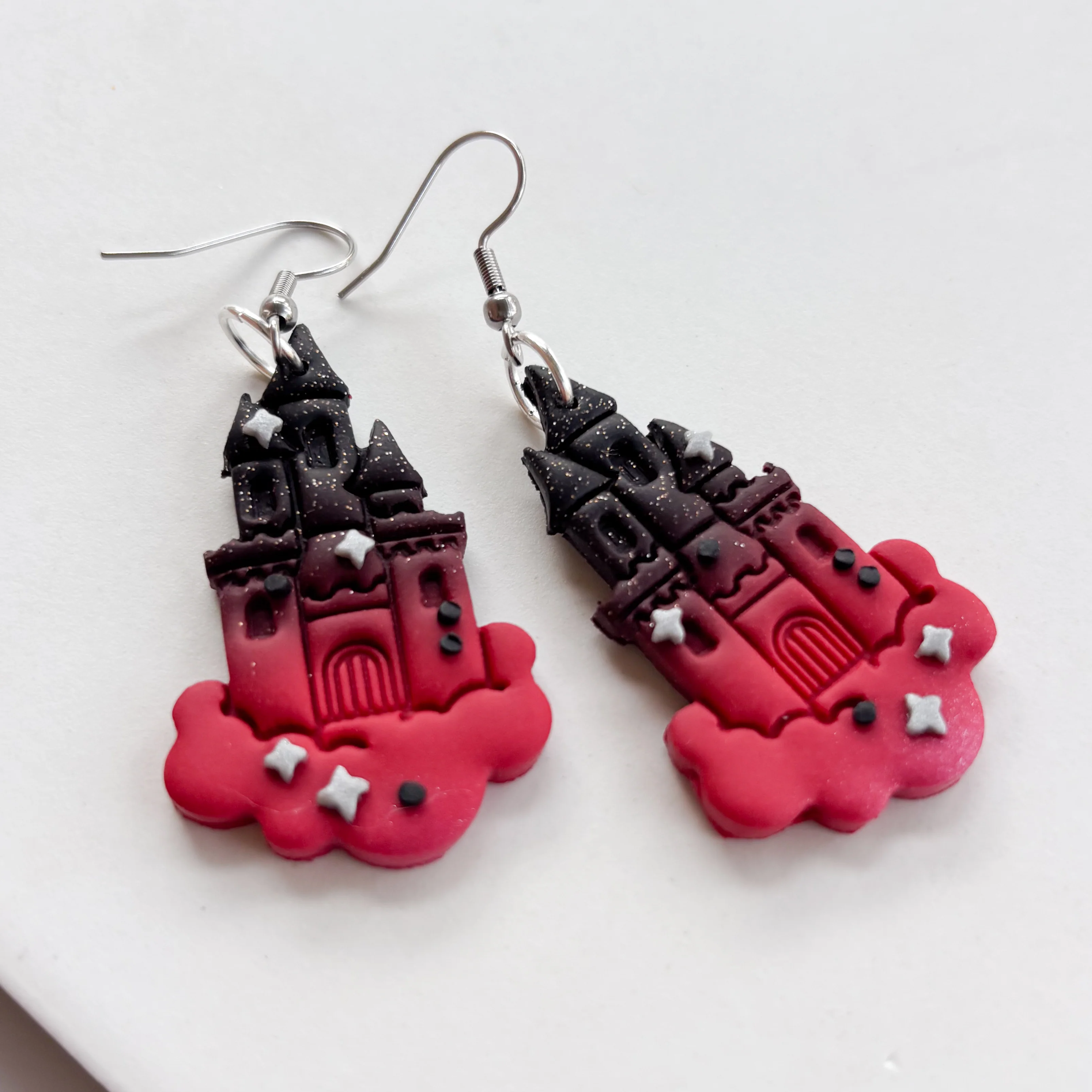GOTHIC DARK RED CASTLE IN THE CLOUD EARRINGS - Image 3