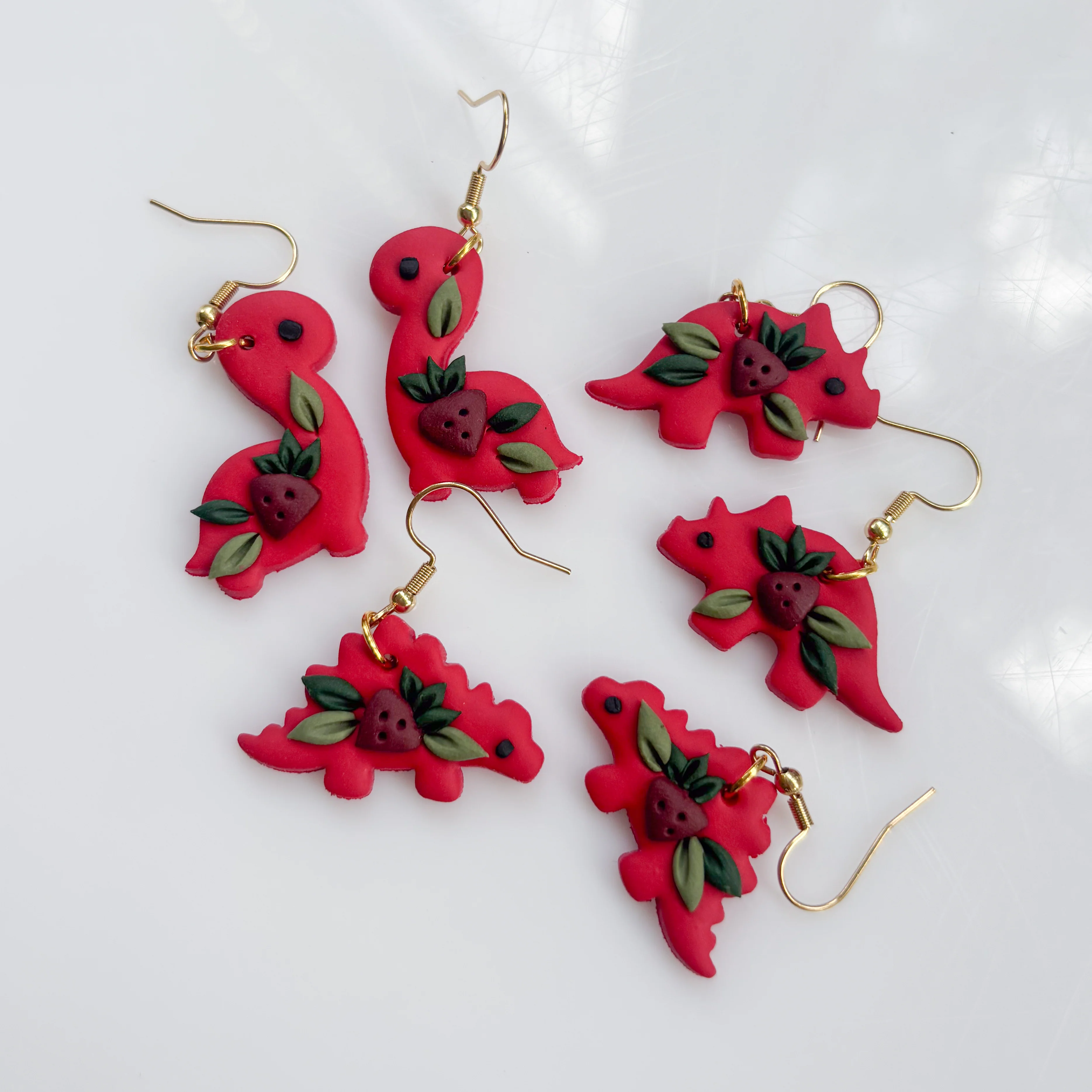 RED STRAWBERRY DINO EARRINGS (STEGO) - Image 3