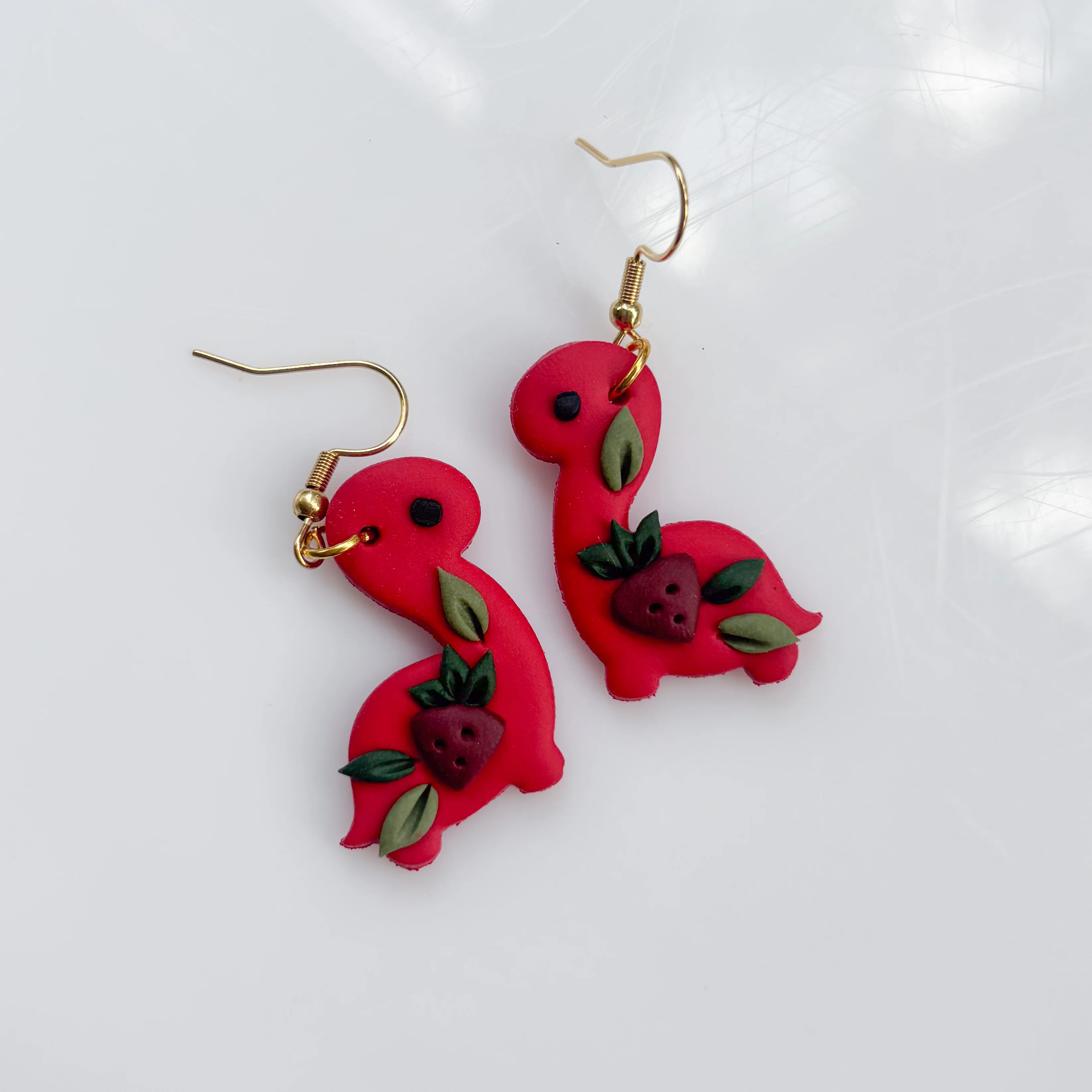 RED STRAWBERRY DINO EARRINGS (BRONTO) - Image 3