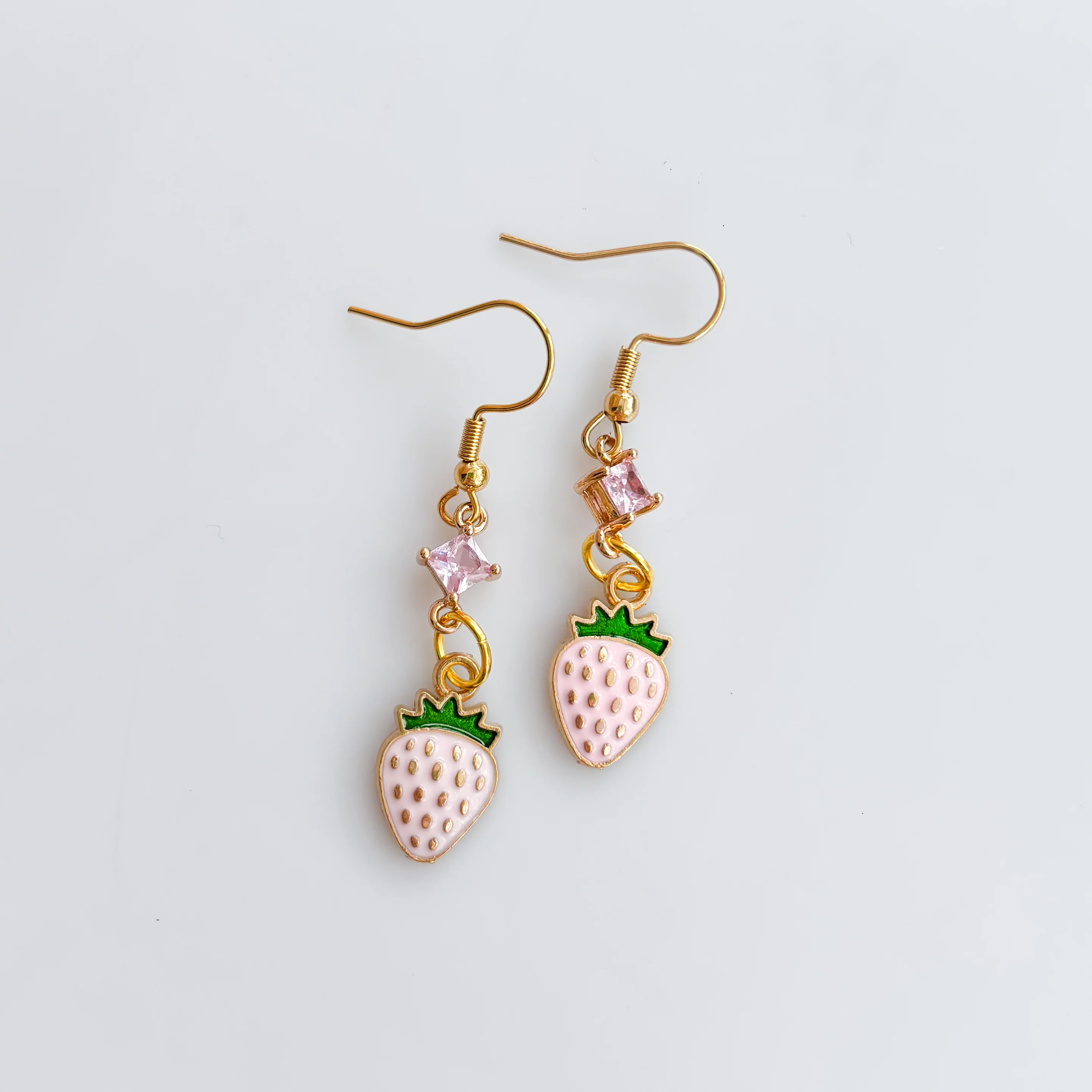 PINK STRAWBERRY & GEM CHARM EARRINGS - Image 2