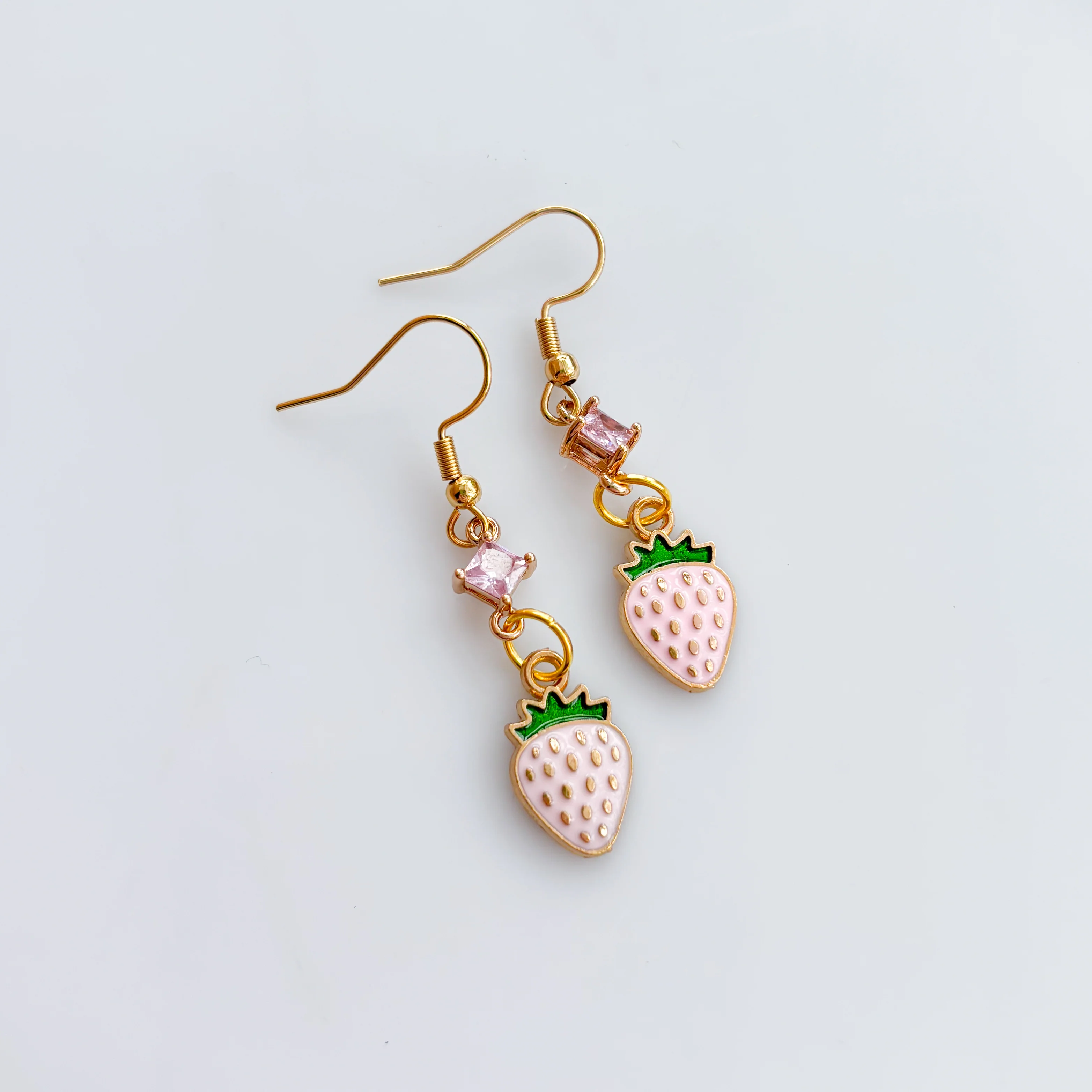 PINK STRAWBERRY & GEM CHARM EARRINGS - Image 3