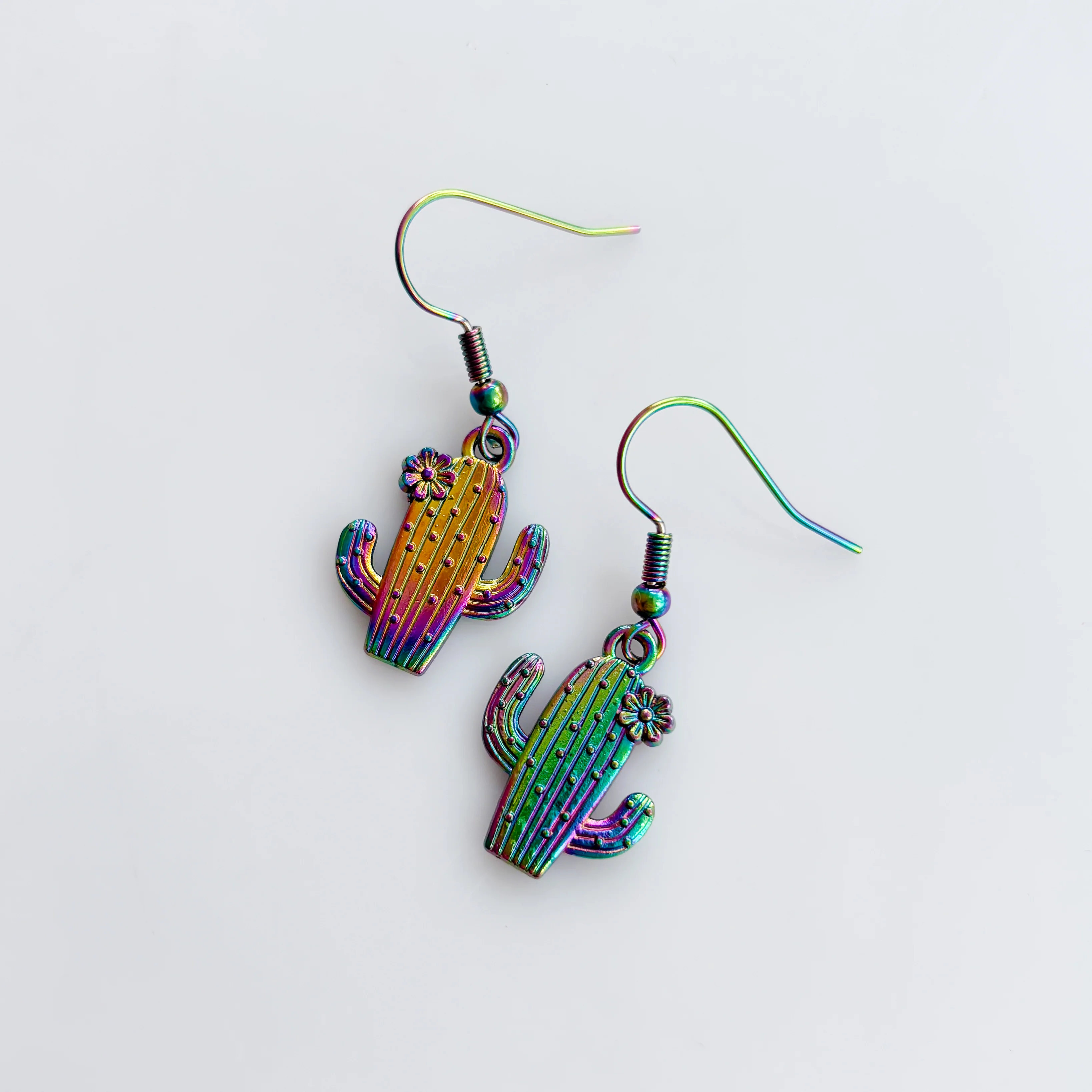 IRIDESCENT CACTUS CHARM EARRINGS