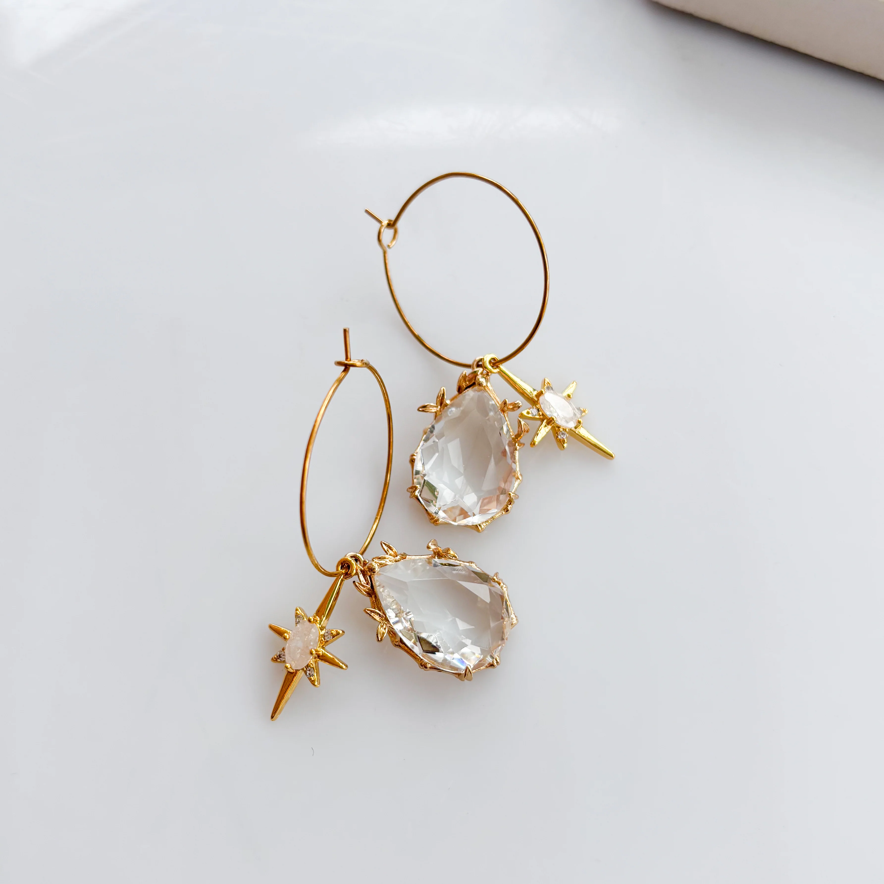 CRYSTAL TEARDROP & STAR CHARM HOOP EARRINGS - Image 1