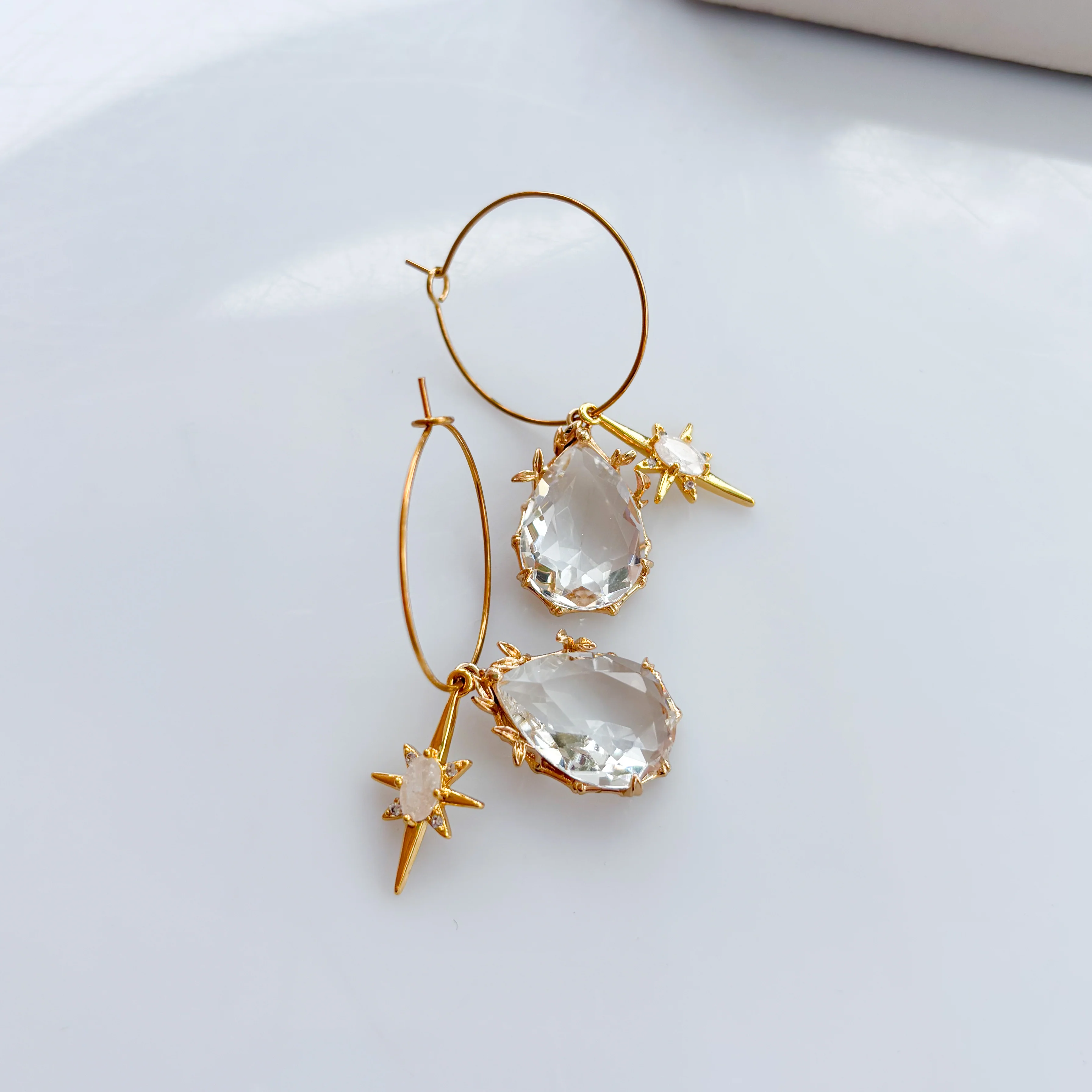 CRYSTAL TEARDROP & STAR CHARM HOOP EARRINGS - Image 2