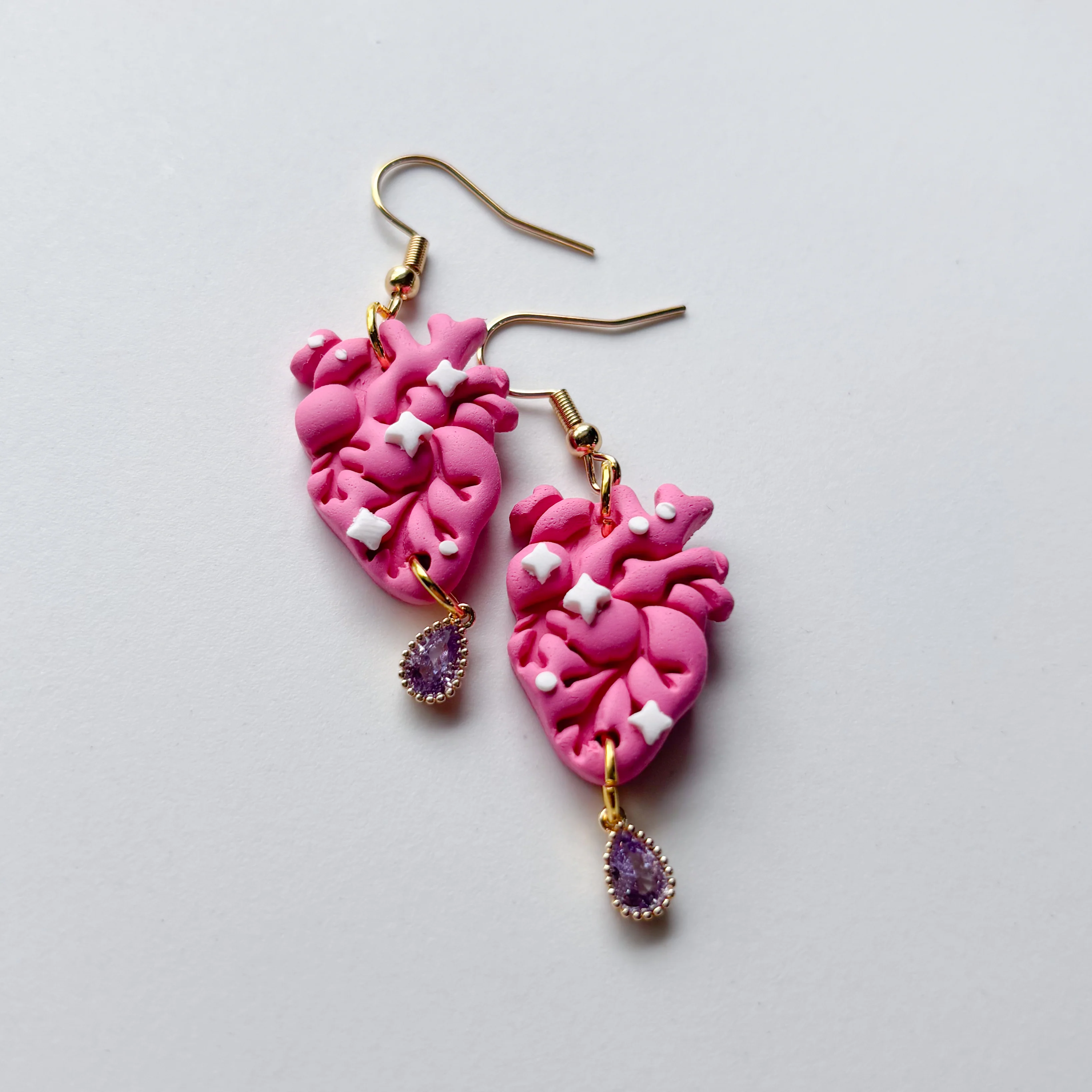 PINK SPARKLE ANATOMICAL HEART EARRINGS - Image 3