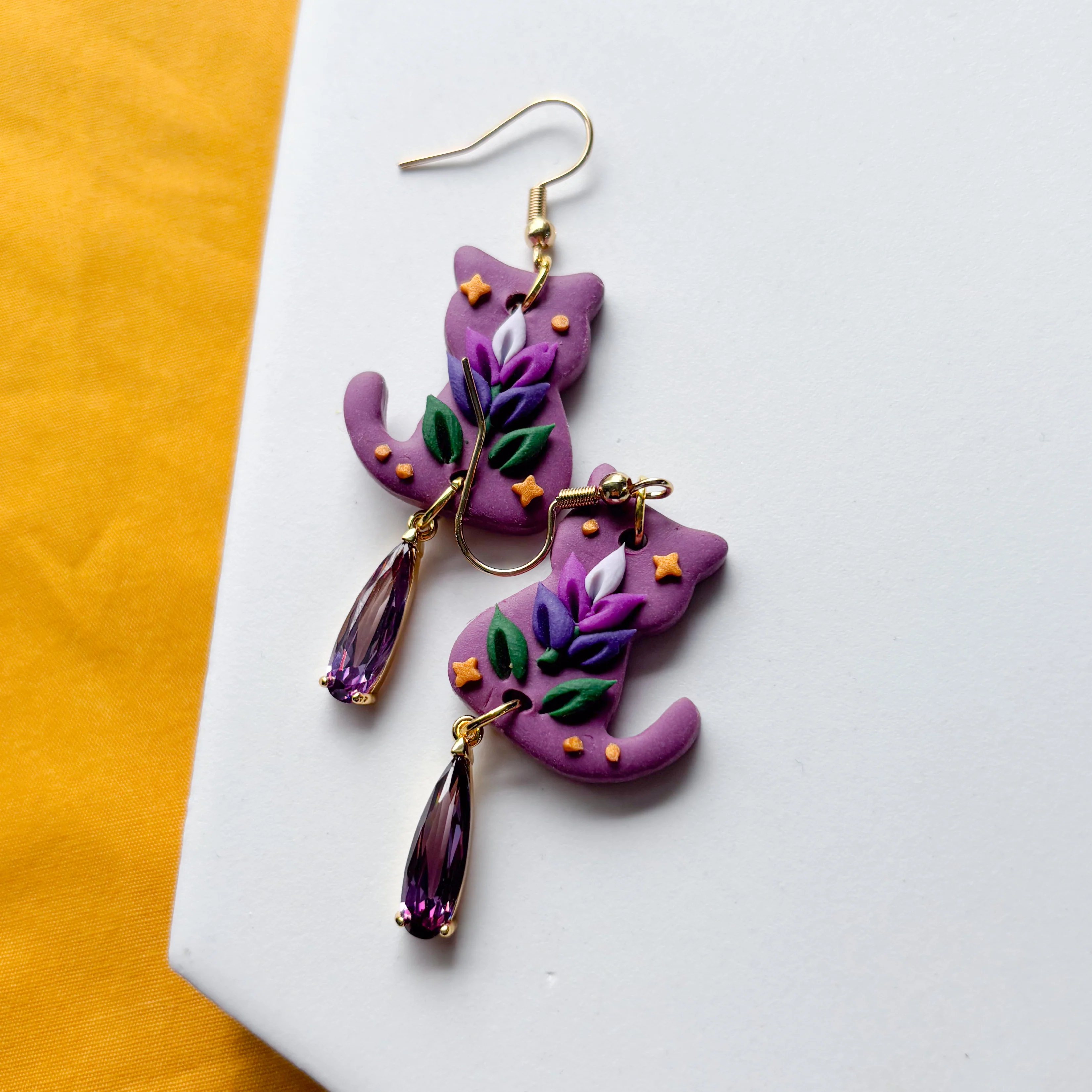 LAVENDER PURPLE CAT EARRINGS - Image 2