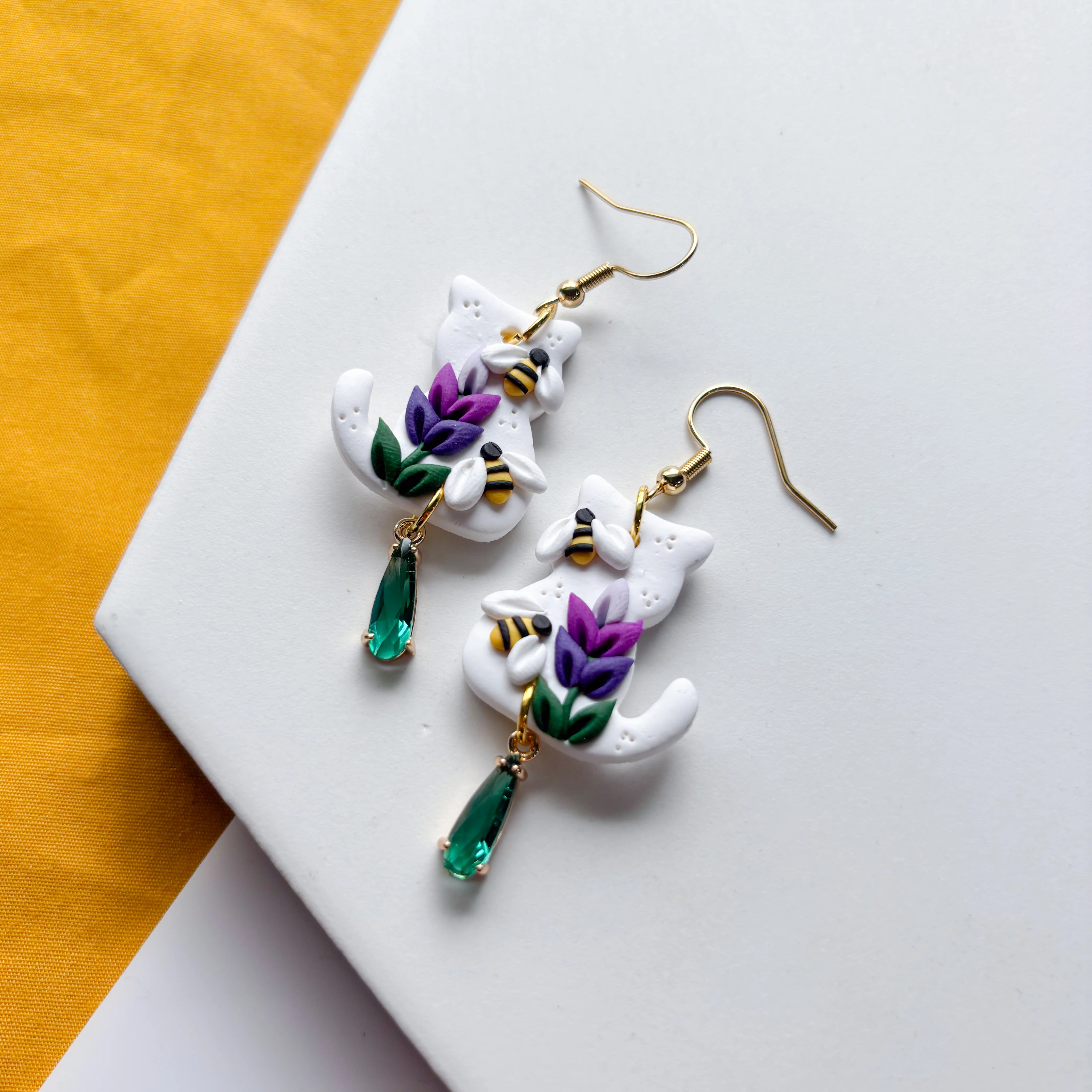 LAVENDER & BEE CAT EARRINGS - Image 2