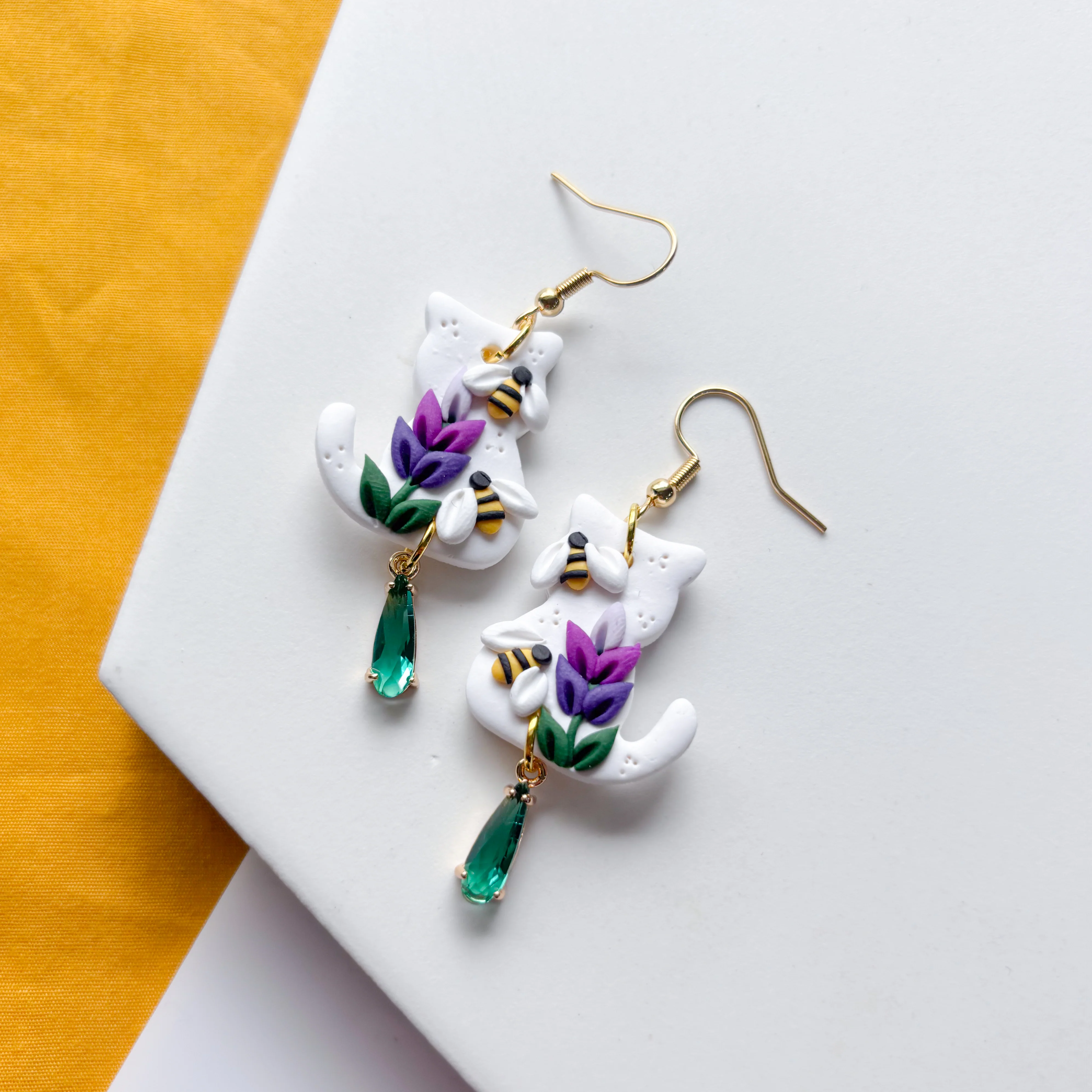 LAVENDER & BEE CAT EARRINGS - Image 3