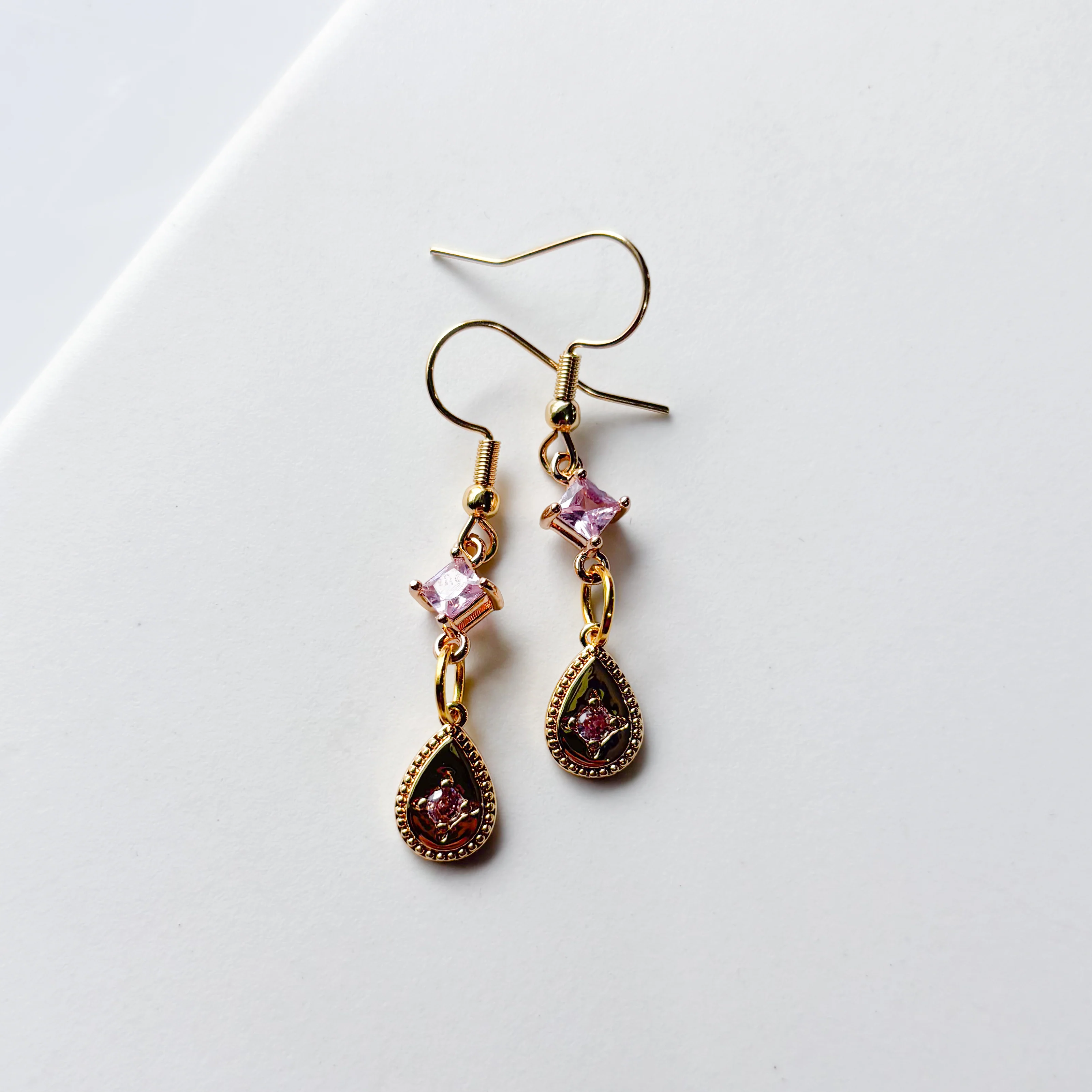 PINK TEARDROP CHARM EARRINGS - Image 2