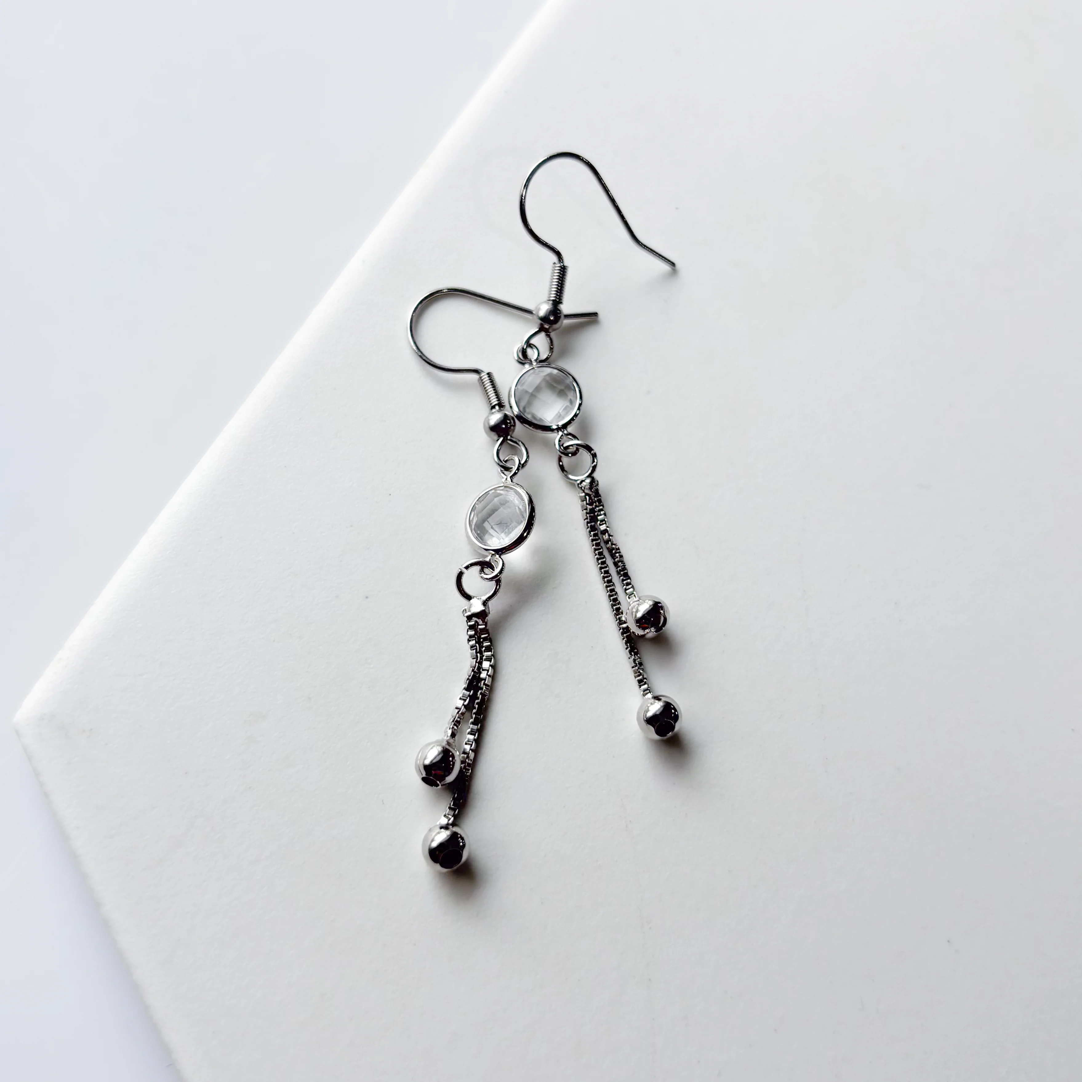 SILVER GEM & CHAIN CHARM EARRINGS - Image 2