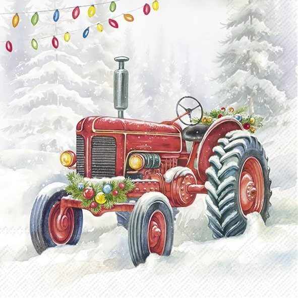 Lunch Napkin, Festive Tractor