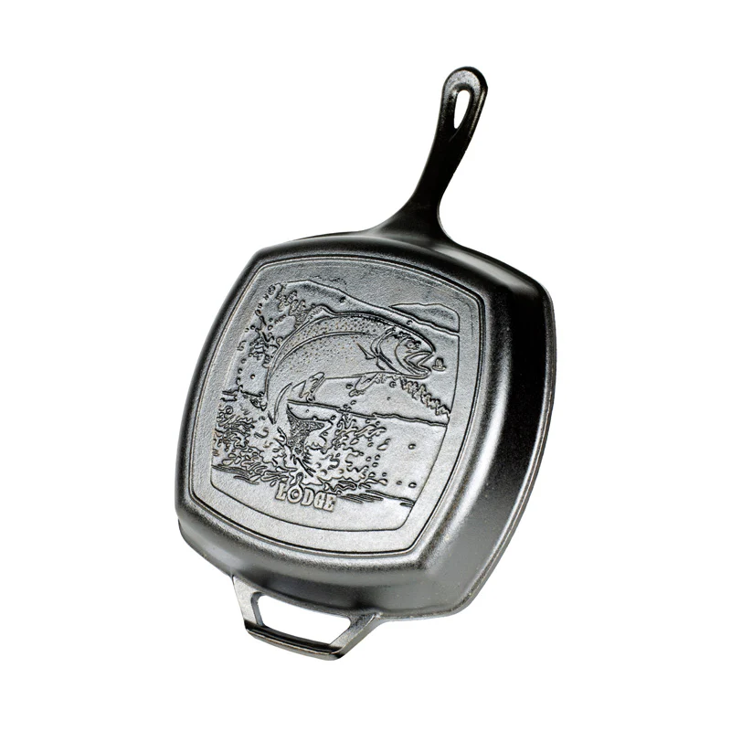 Square Grill Pan with Handle Wildlife Series, Cast Iron