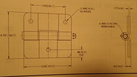 Aluminum Butt Hinge, 5" X  5" with 1/2" Diameter Pin, Bolt-on or Weld-on - Image 2