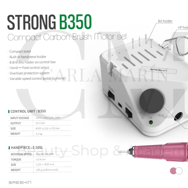 Saeshin BRILLIAN B350 / H350 Pink 35K Nail Drill - Image 3