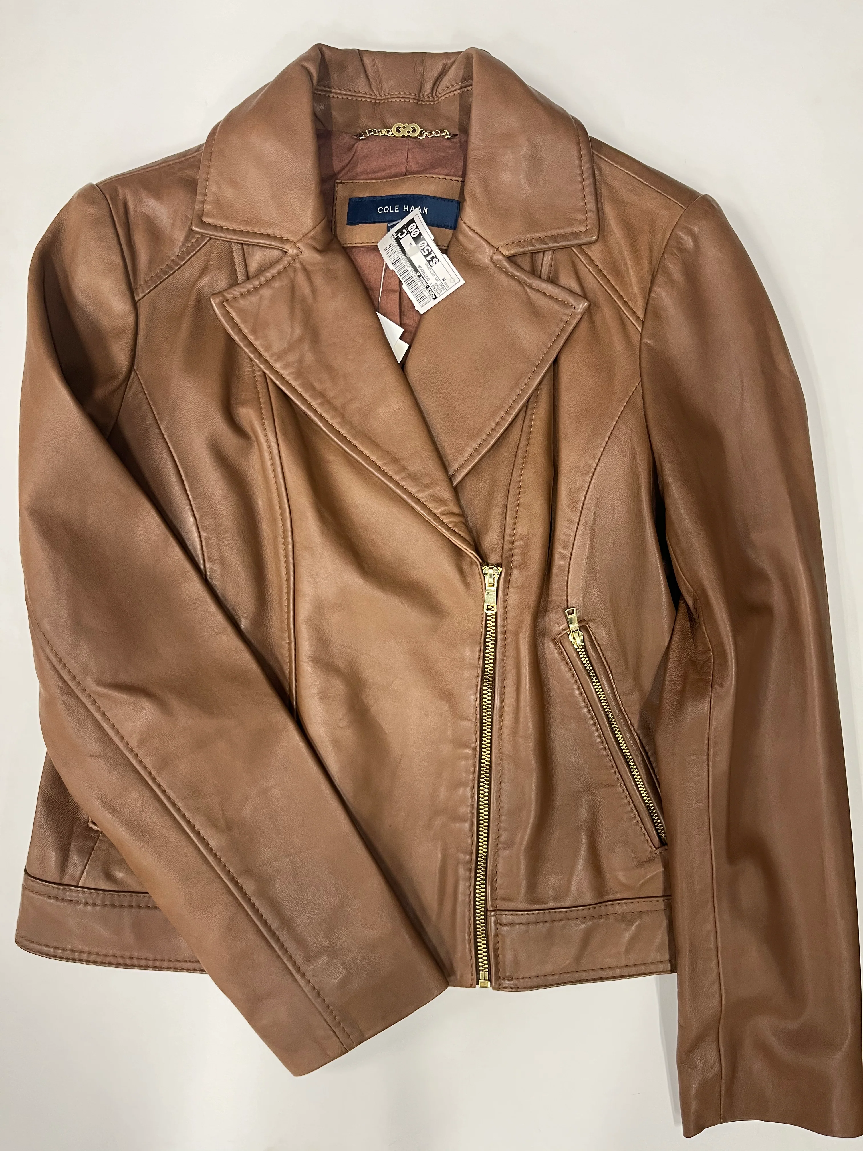 Cole Haan Full Zip Leather Jacket Brown NWT Size M