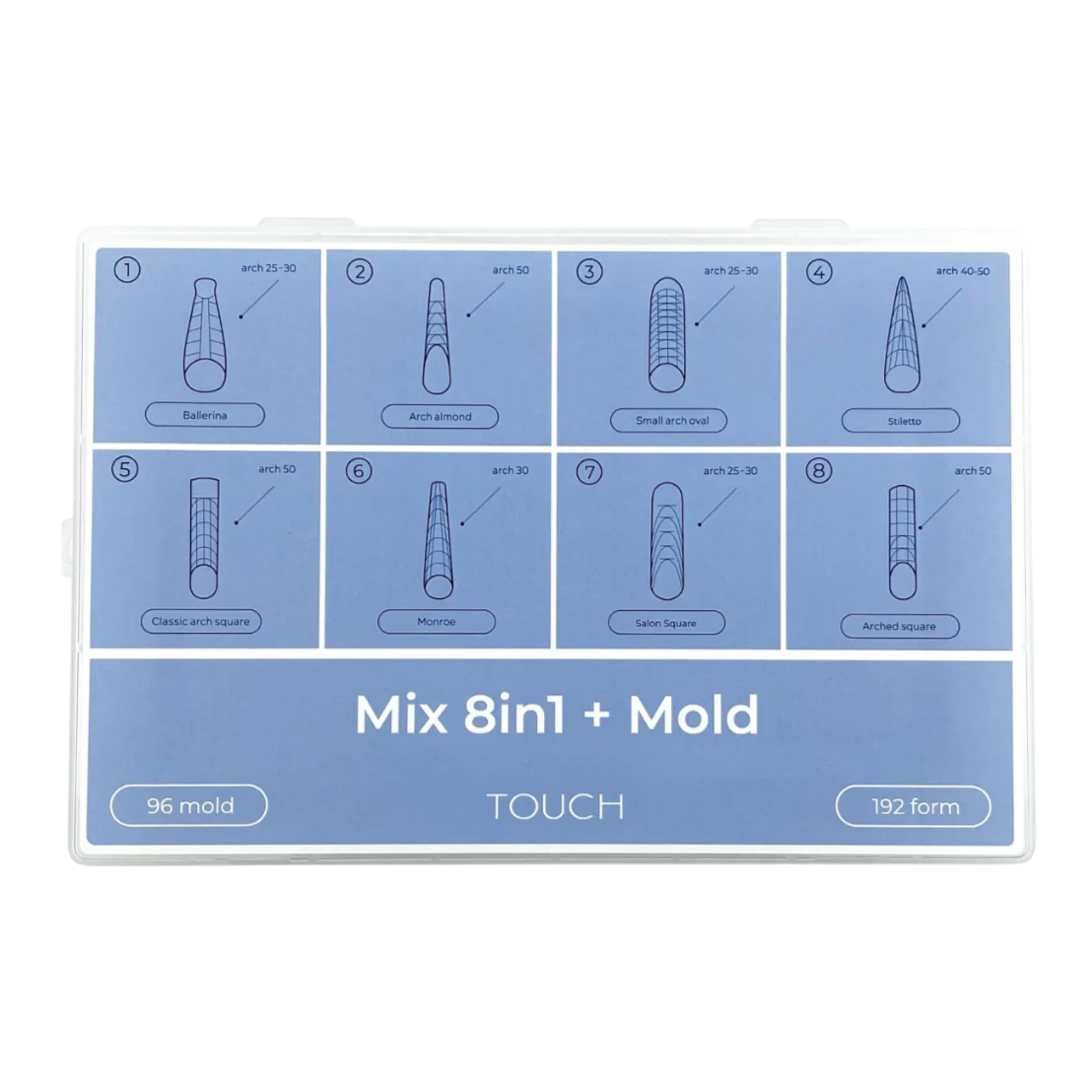 TOUCH Nail Tips Upper Forms Modeling Mix 8in1 + Mold, 192pcs - Image 1