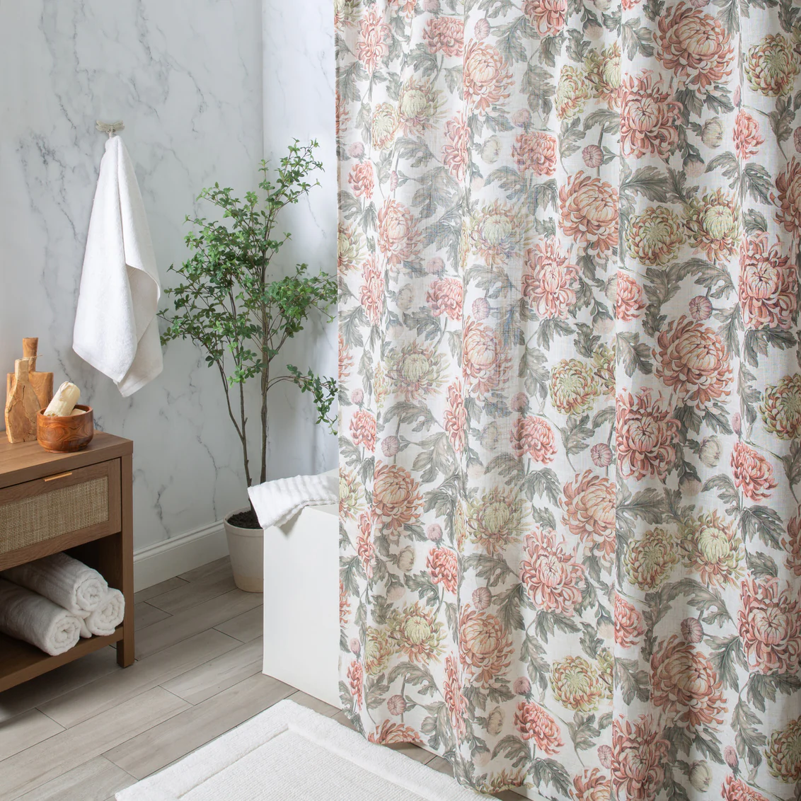 Shower Curtain, Fall Peony - Image 1