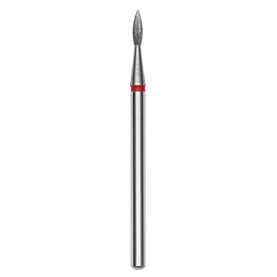 DIAMOND NAIL DRILL BIT, "POINTED FLAME", RED, HEAD DIAMETER 1.8 MM/WORKING PART 8 MM (FA11R018/8) - STALEKS™ - Image 1