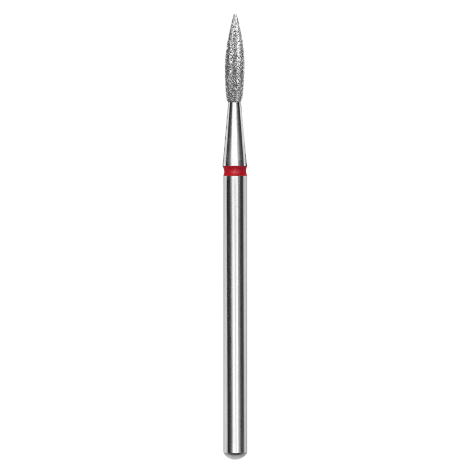 DIAMOND NAIL DRILL BIT, "POINTED FLAME", RED, HEAD DIAMETER 2.3 MM/WORKING PART 8 MM (FA11R023/8) - STALEKS™ - Image 1