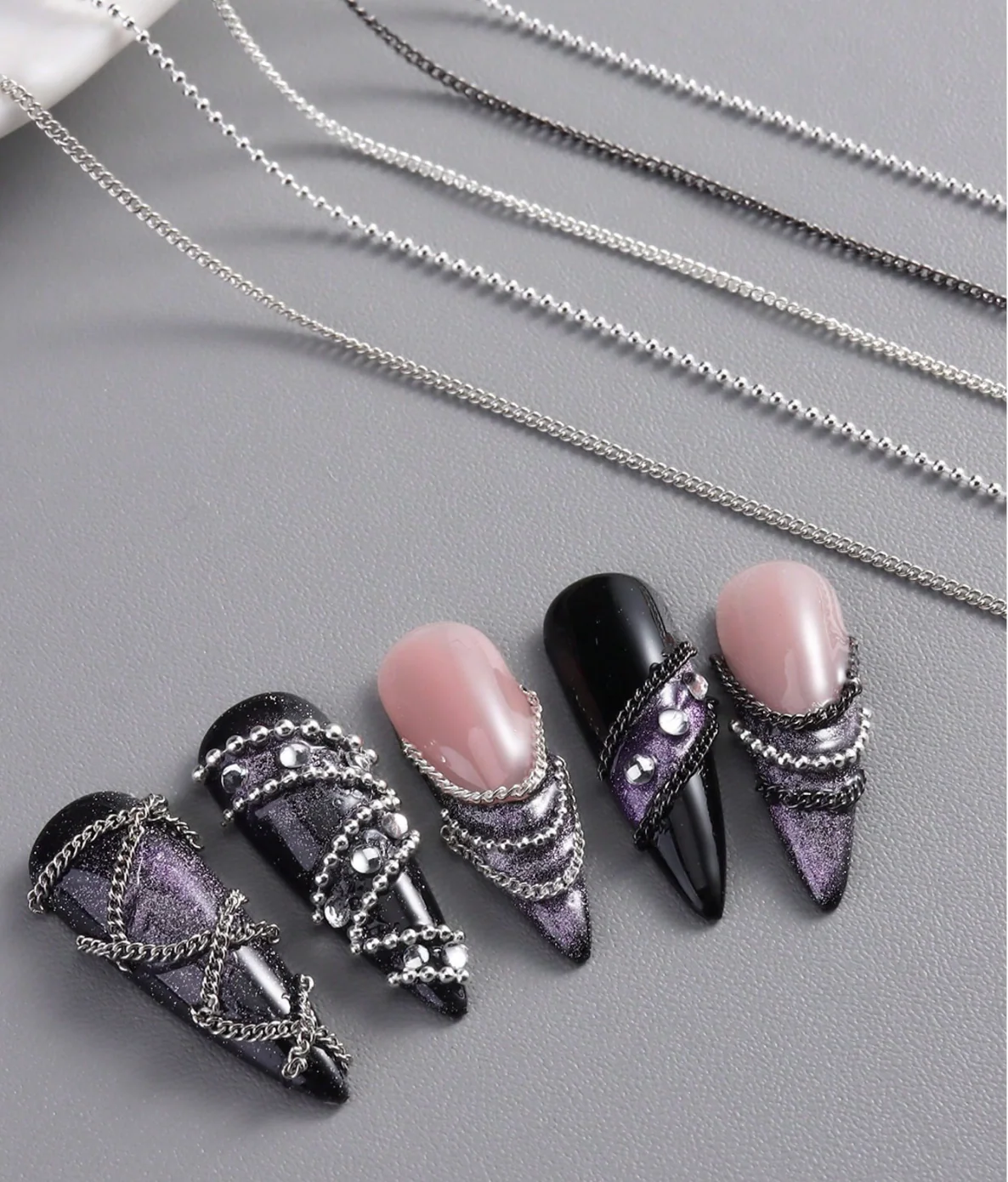 Gold & Silver Nail Chain Set (12 Grids) - Image 3