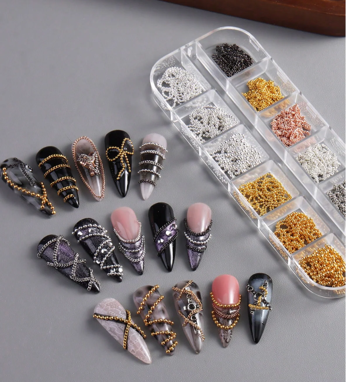 Gold & Silver Nail Chain Set (12 Grids) - Image 2