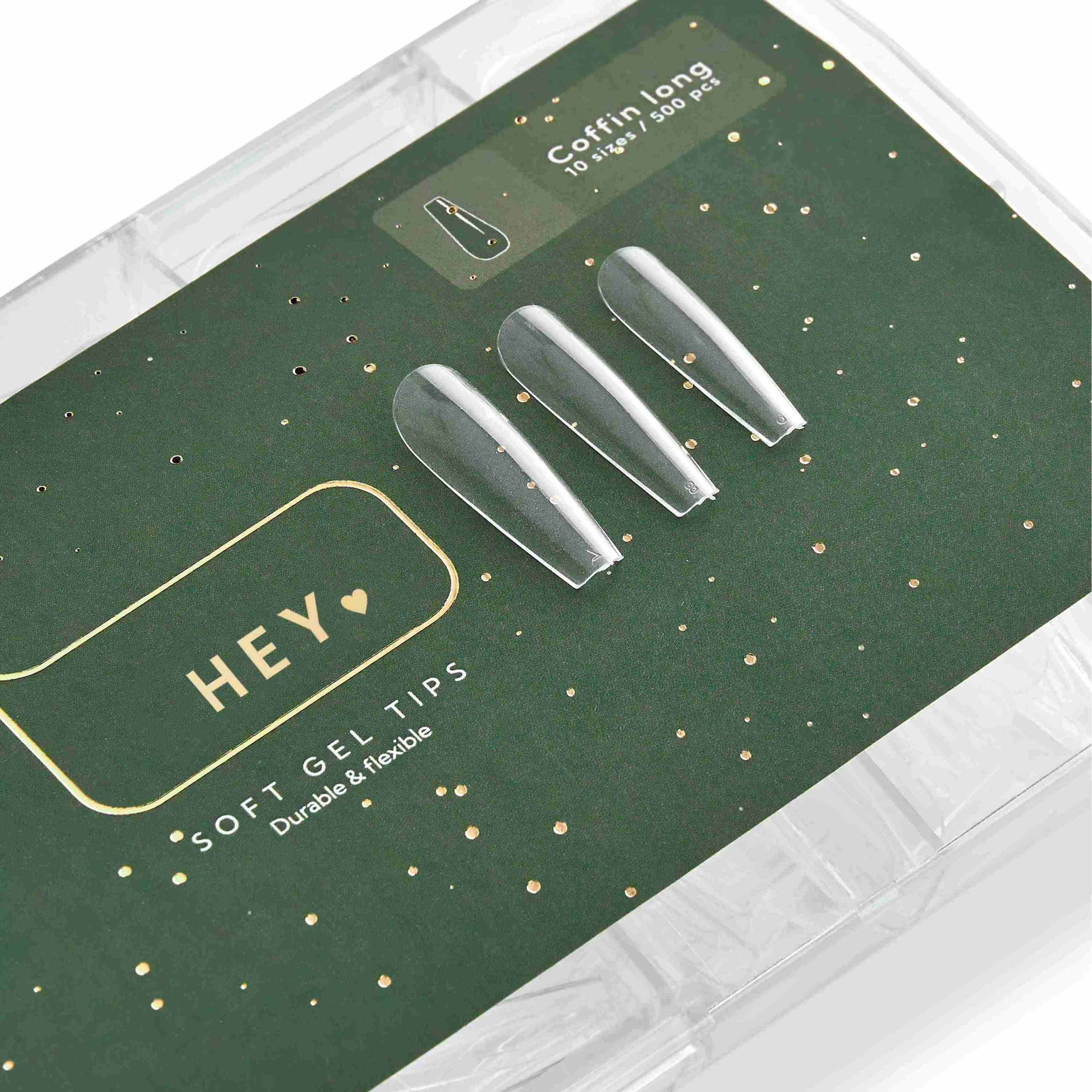 HEYLOVE – Soft Gel Tips Coffin Long, 500pcs